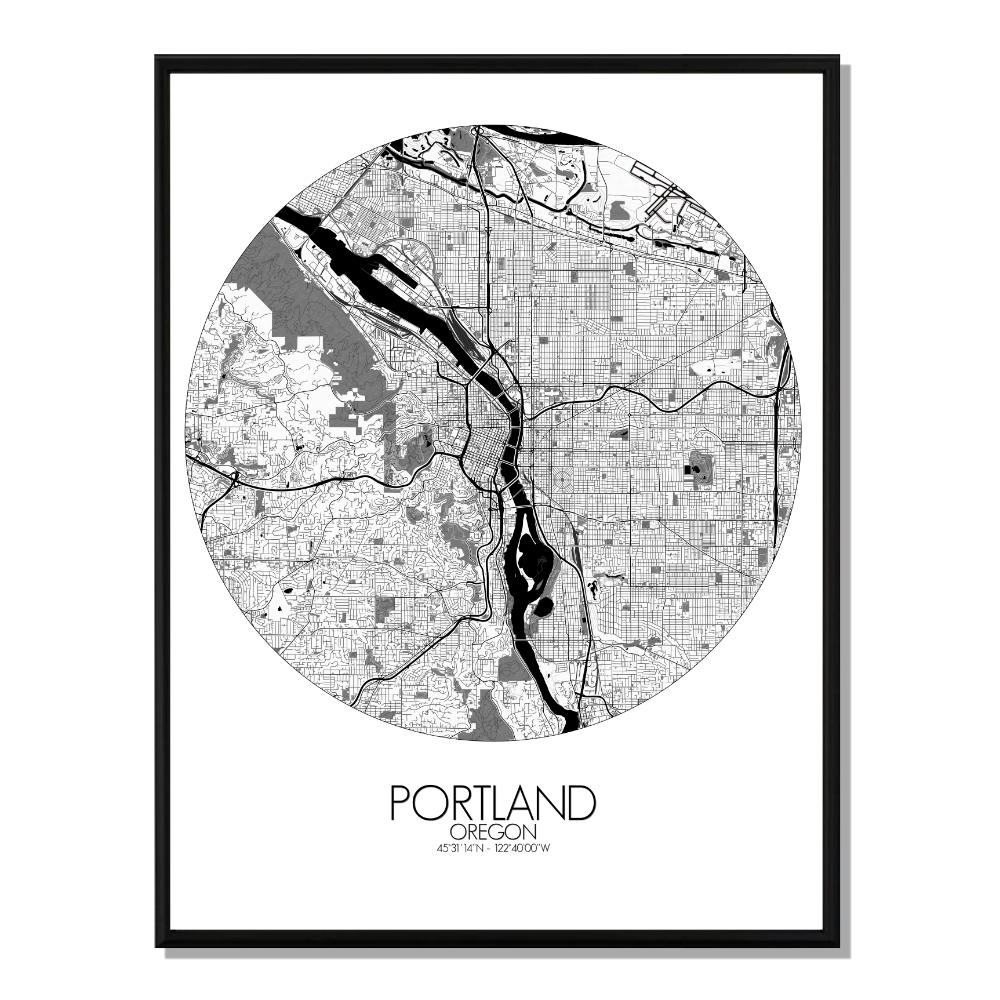 PORTLAND - Carte City Map Rond 40x50cm