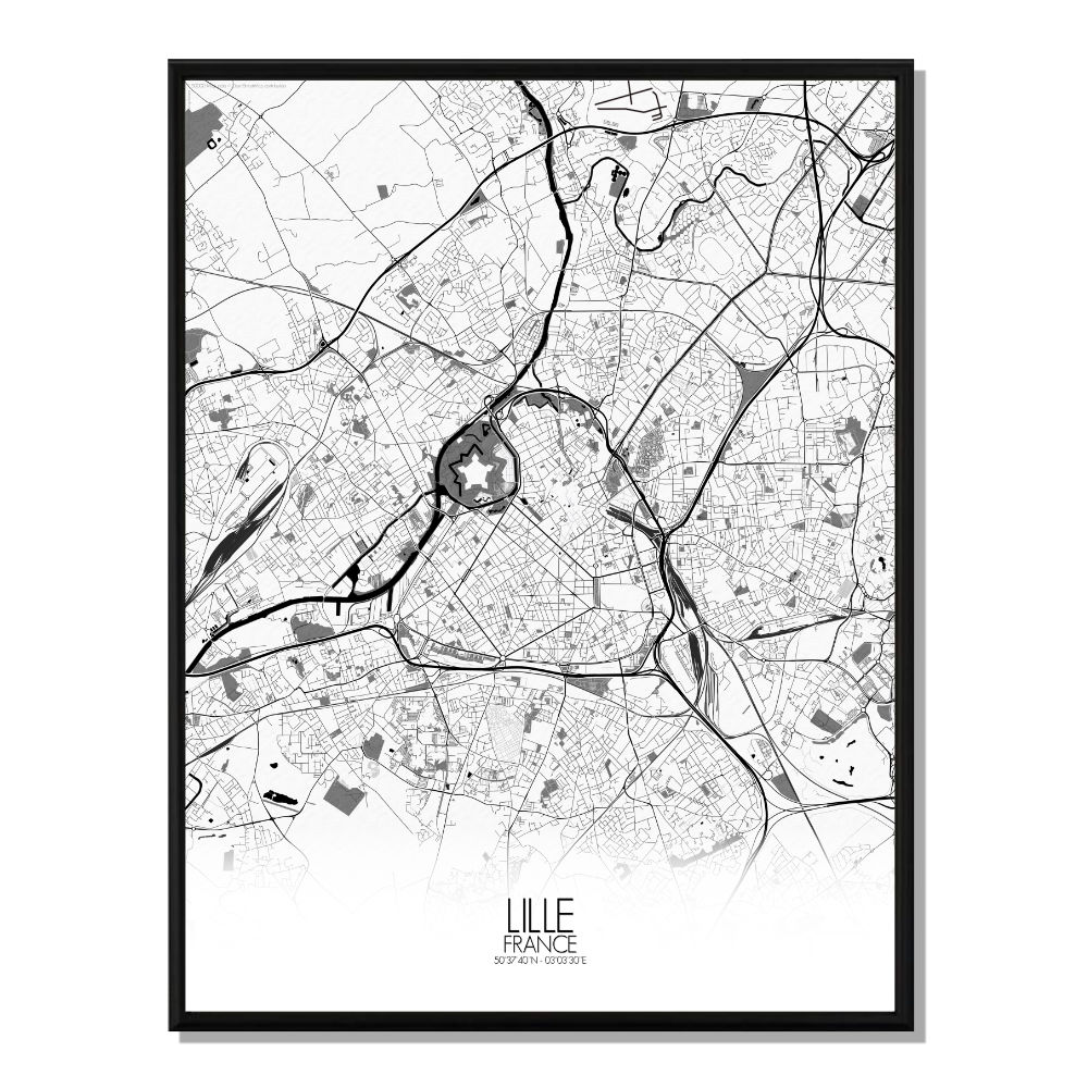 LILLE - Carte City Map N&B 40x50cm