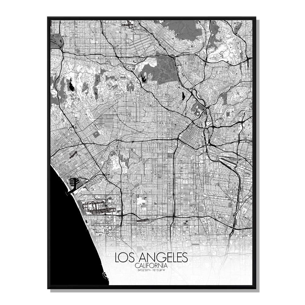 LOS ANGELES - Carte City Map N&B 40x50