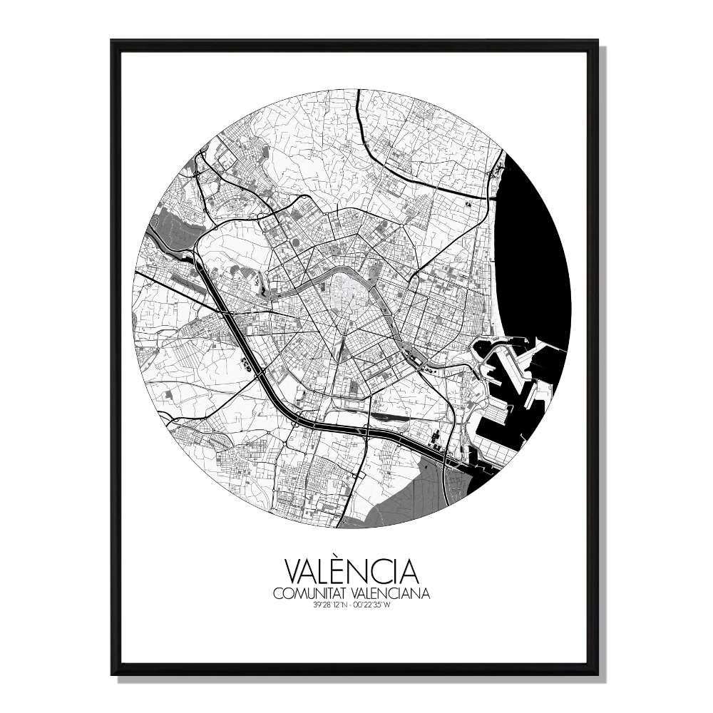 VALENCE - Carte City Map Rond 40x50cm