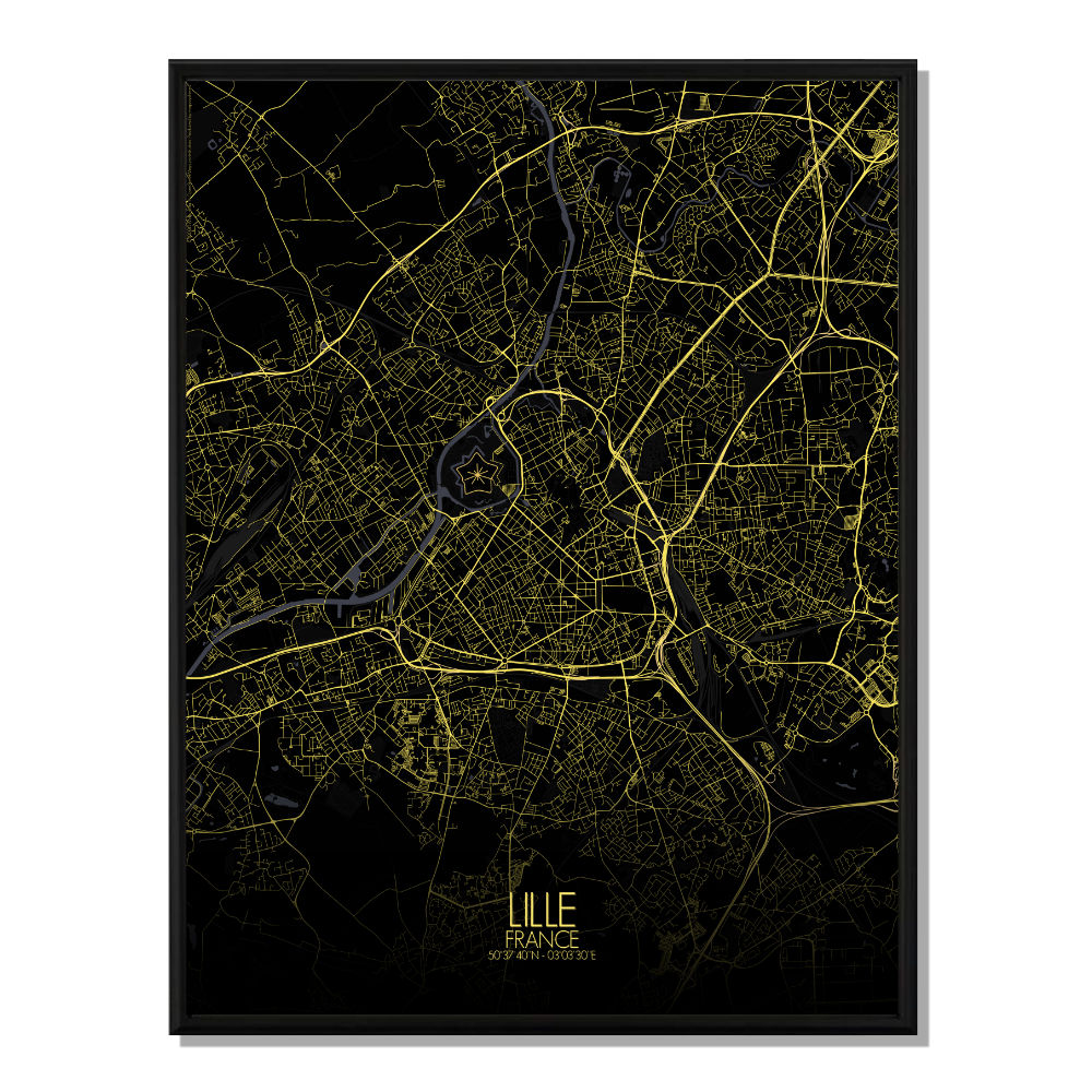 LILLE - Carte City Map Nuit 40x50cm