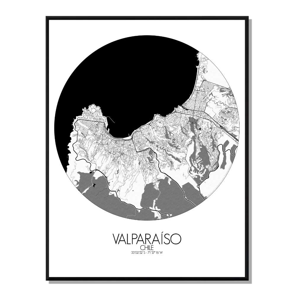 VALPARAISO - Carte City Map Rond 40x50cm