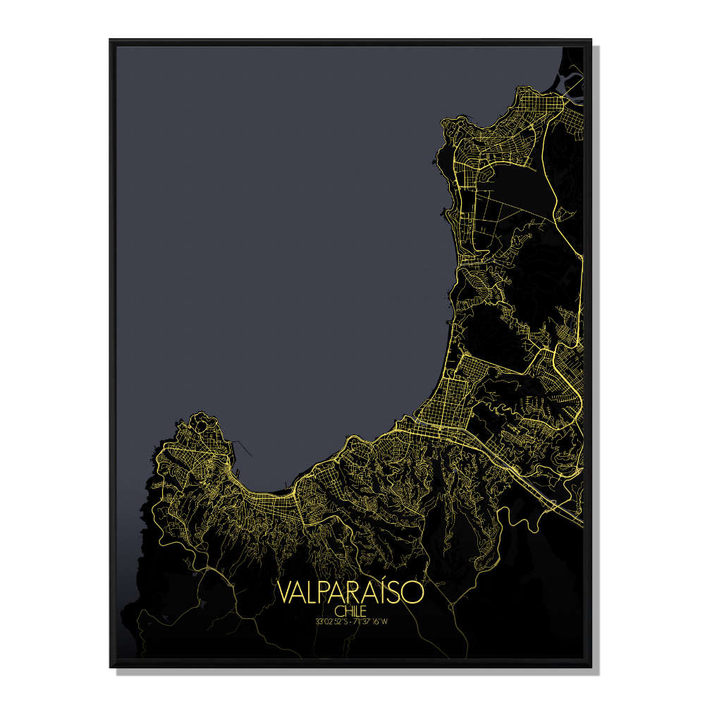 VALPARAISO - Carte City Map Nuit 40x50cm