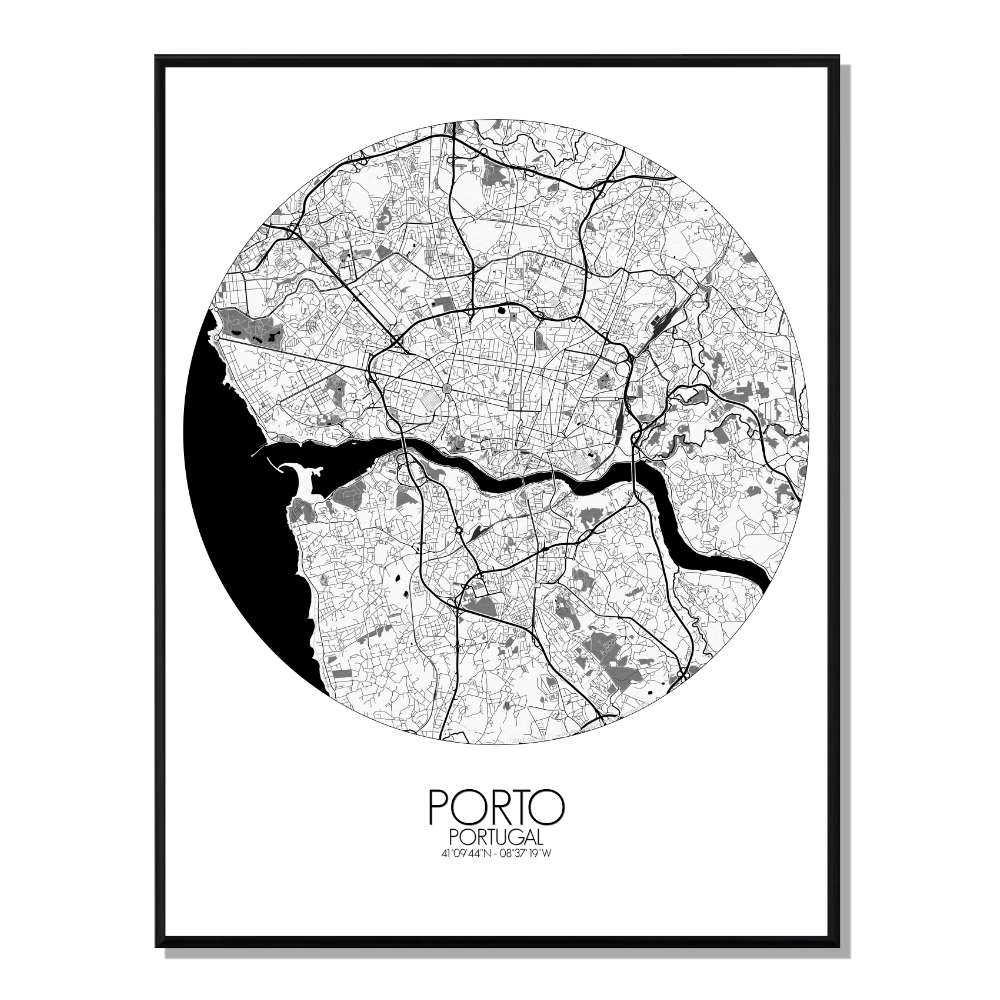 PORTO - Carte City Map Rond 40x50cm
