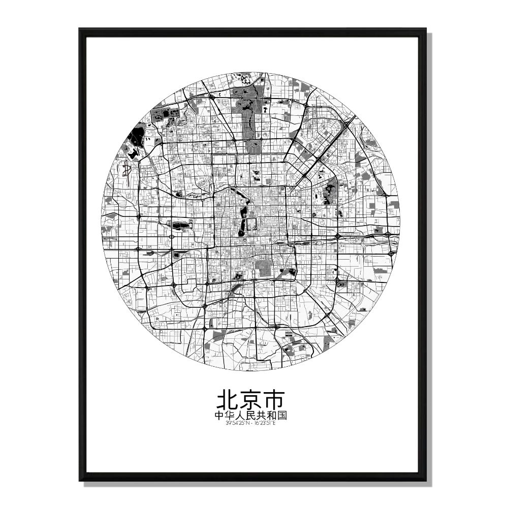 BEIJING - Carte City Map Rond 40x50cm