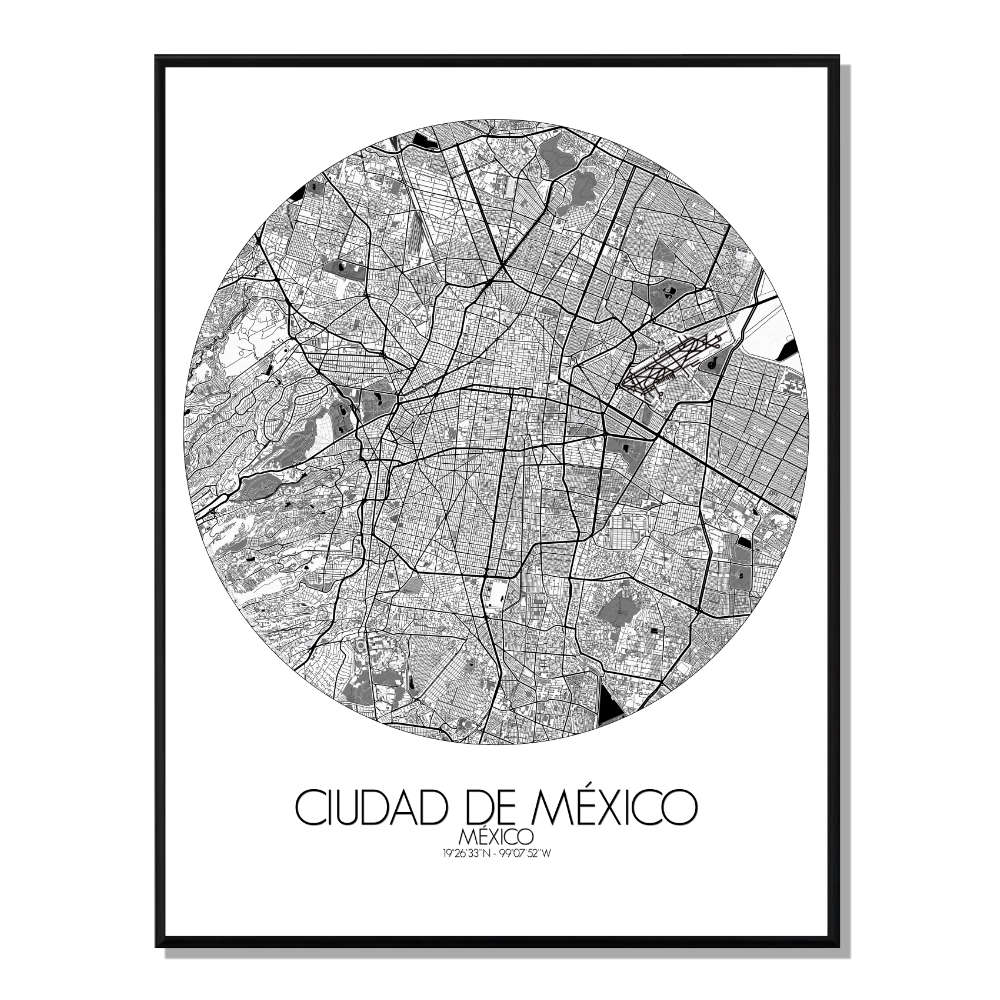 MEXICO - Carte City Map Rond 40x50cm