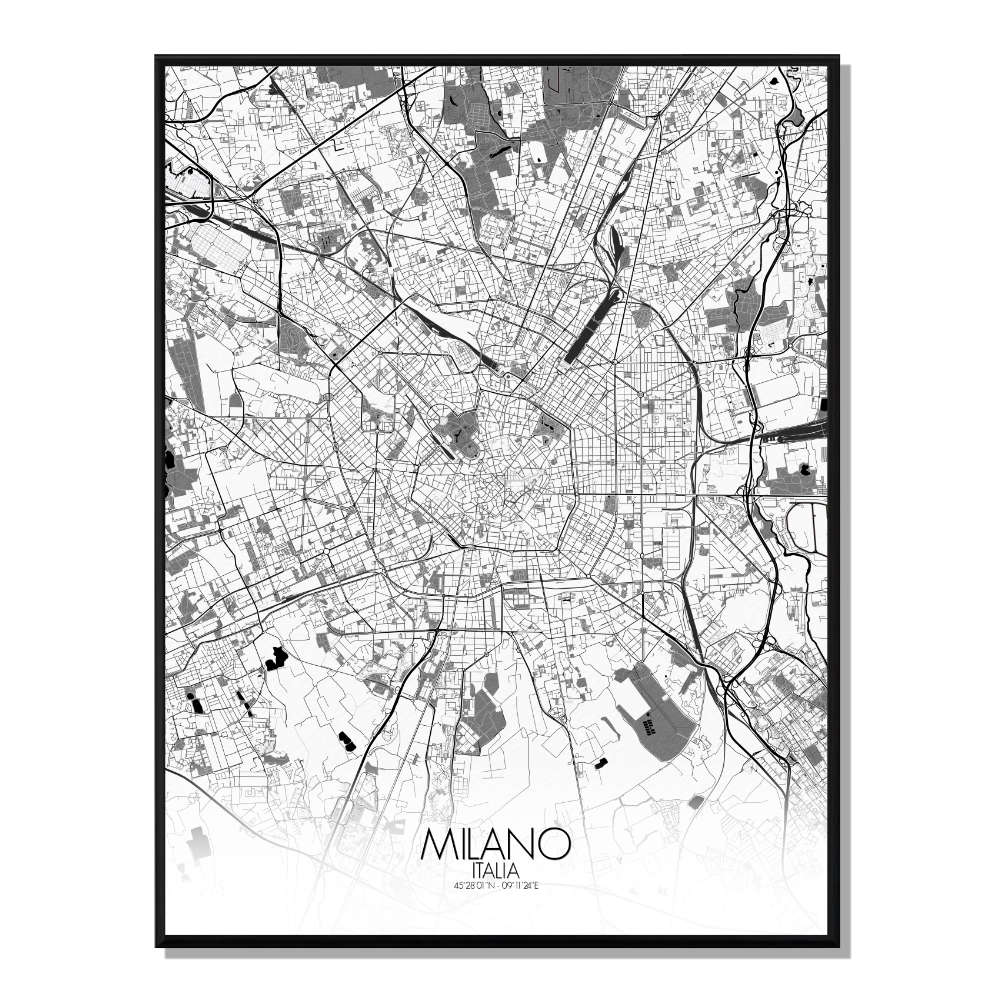 MILAN - Carte City Map N&B 40x50cm