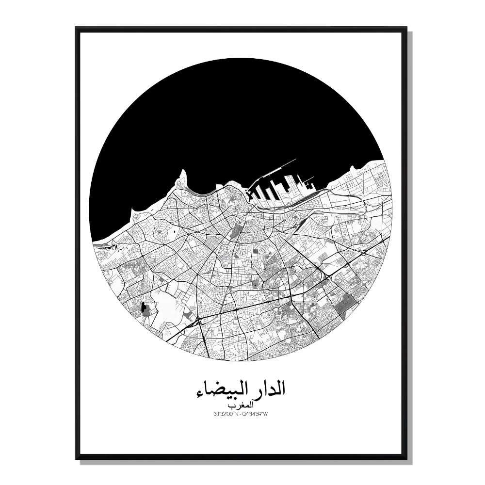 CASABLANCA - Carte City Map Rond 40x50cm CASABLANCA - Carte City Map Rond 40x50cm