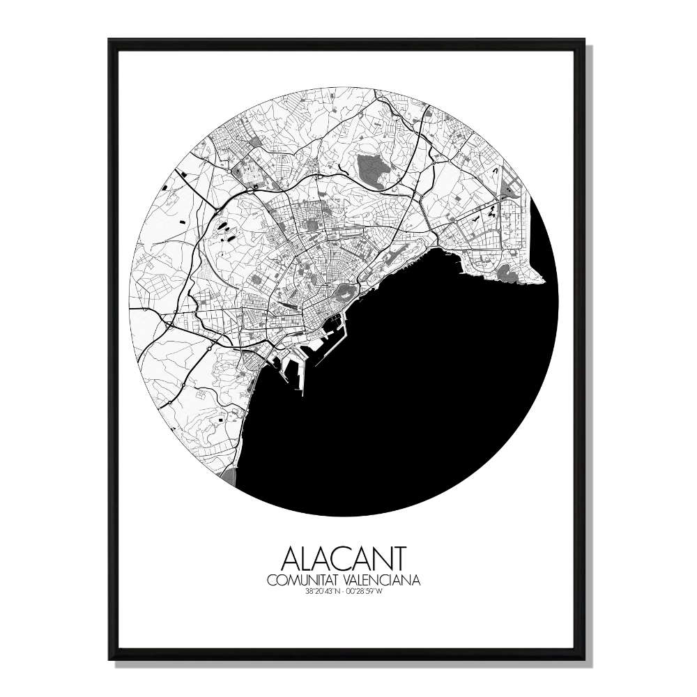 ALICANTE - Carte City Map Rond 40x50cm