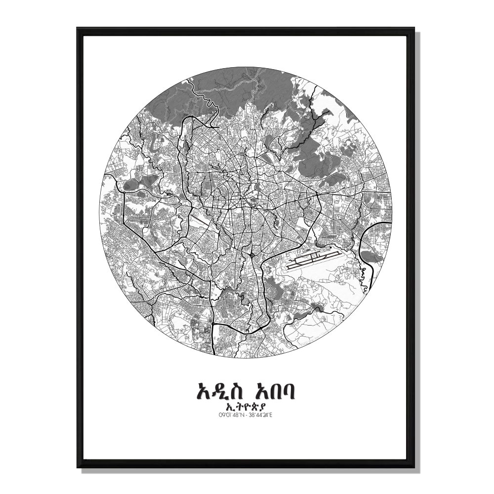 ADDIS ABABA - City Map Rond 40x50cm ADDIS ABABA - City Map Rond 40x50cm