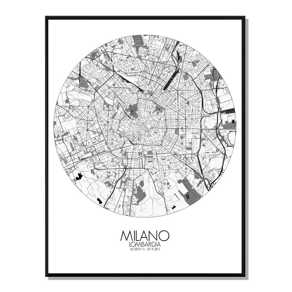 MILAN - Carte City Map Rond 40x50cm