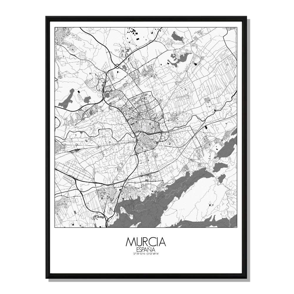 MURCIA - Carte City Map N&B 40x50cm