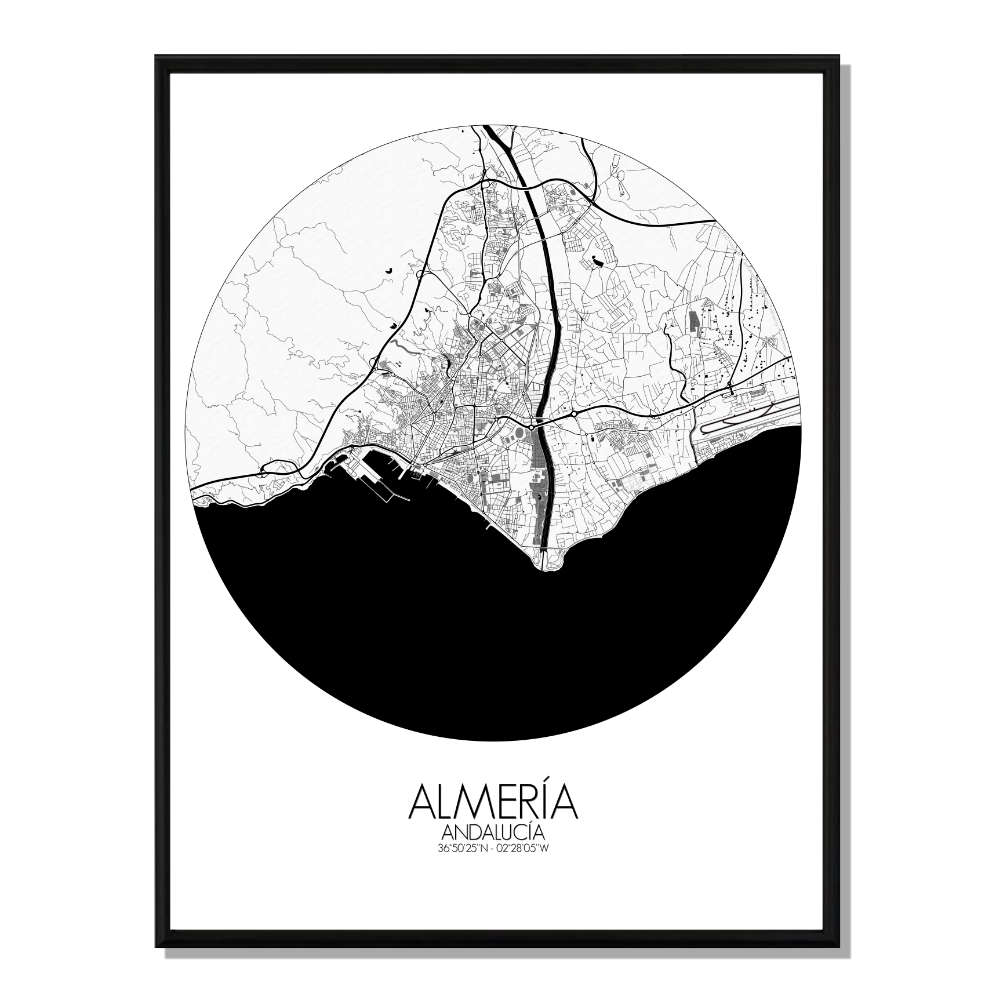 ALMERIA - Carte City Map Rond 40x50cm