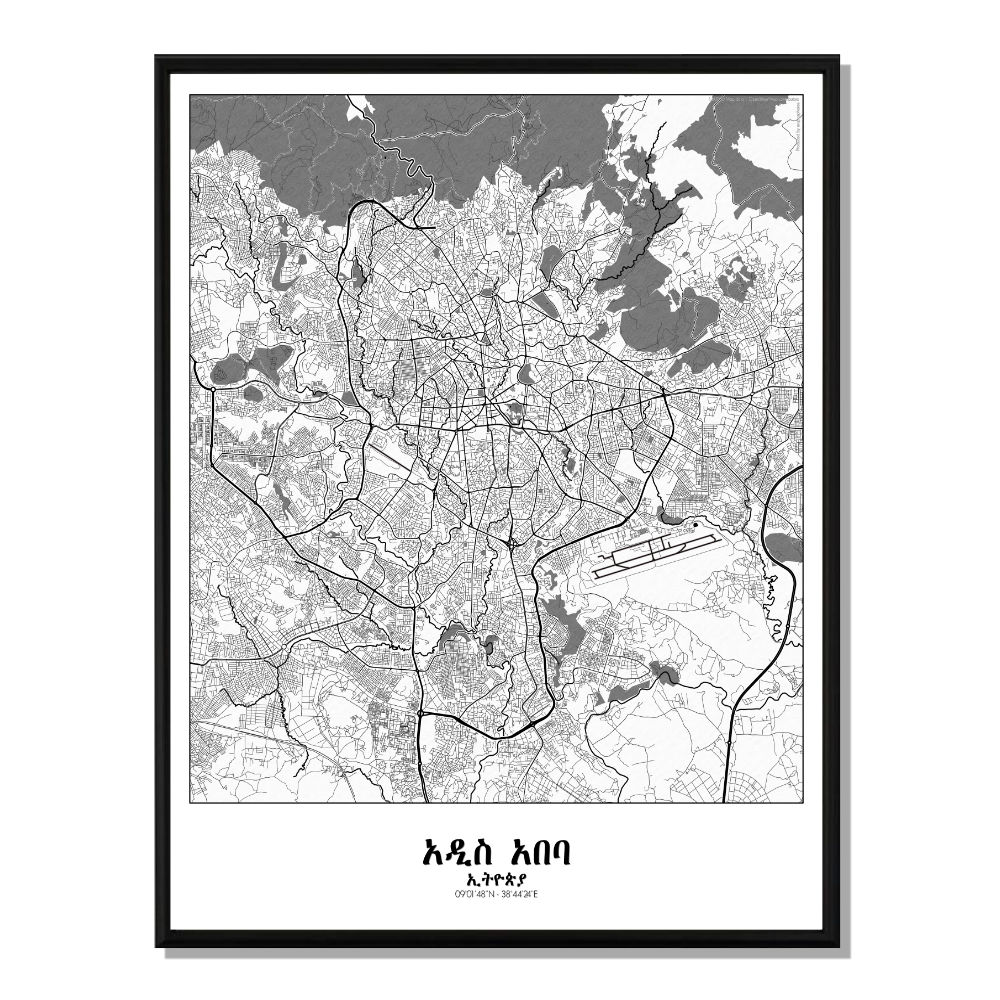 ADDIS ABABA - City Map N&B 40x50cm