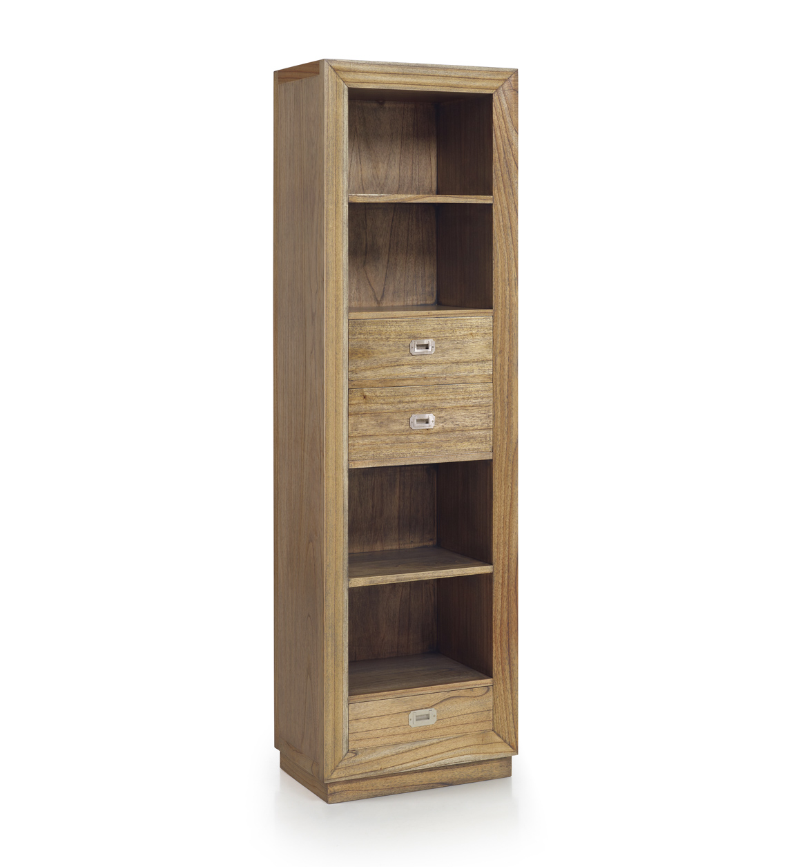 Bibliothèque en bois de mindi beige 4 espaces et 3 tiroirs H 190 cm