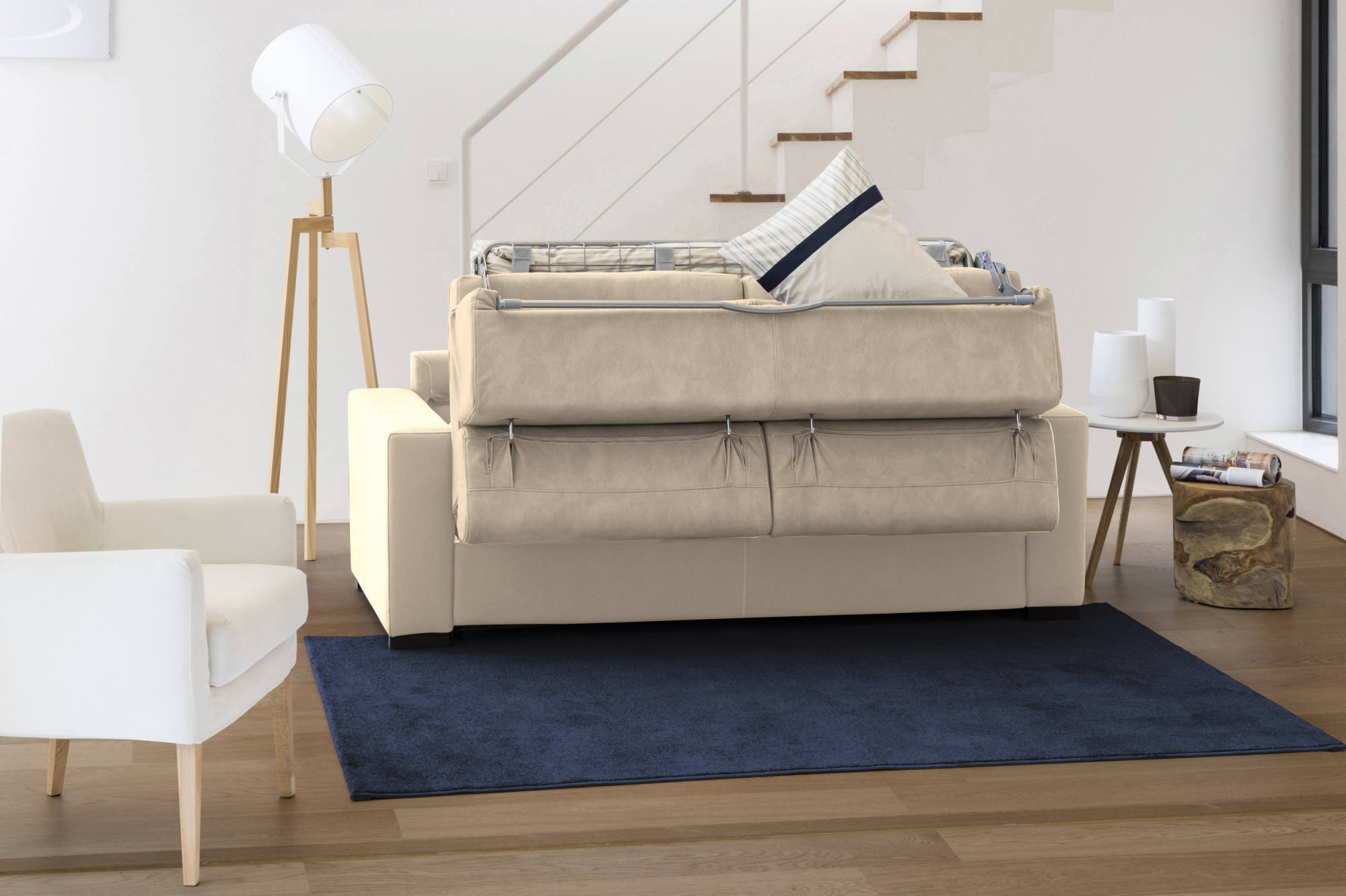 Canapé d'angle convertible en tissu beige - Vue supplémentaire 2