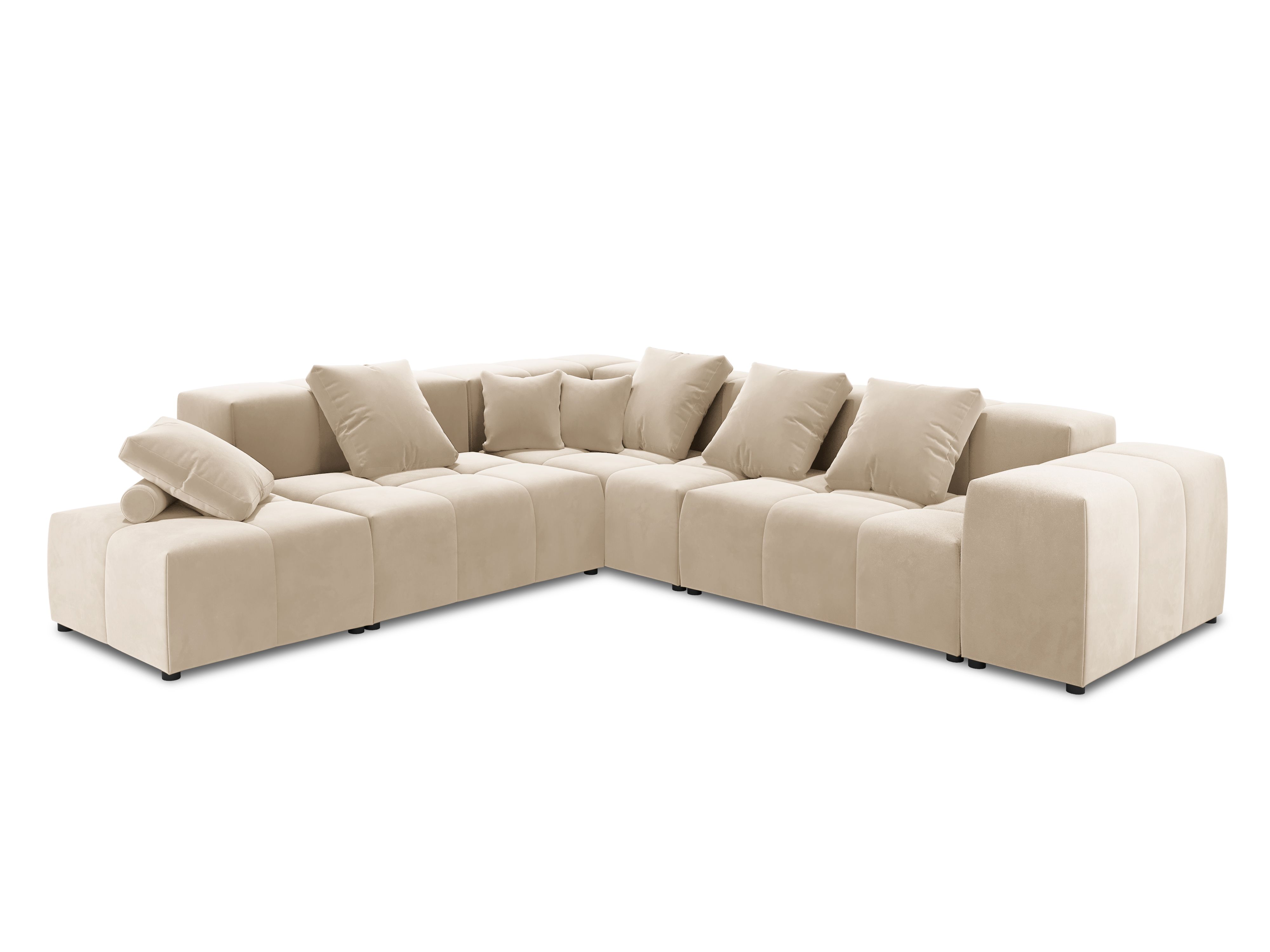Canapé d'angle velours beige 5 places réversible Canapé d'angle velours beige 5 places réversible