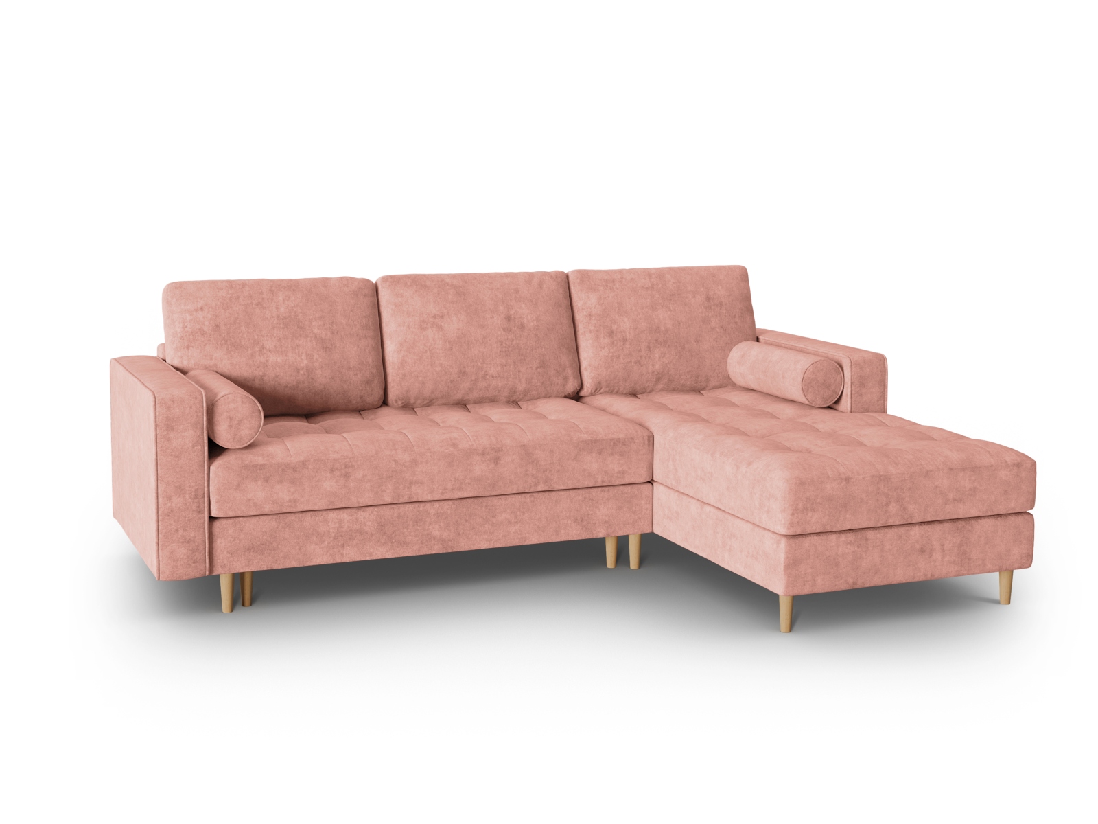 Canapé d'angle 5 places Rose Tissu Luxe Moderne Confort