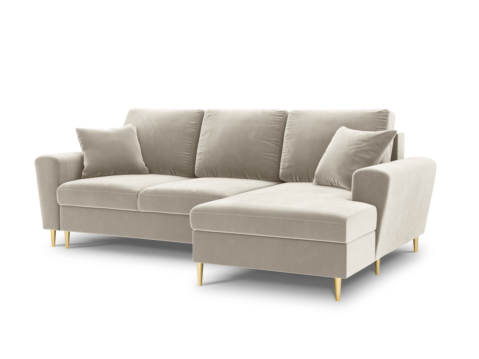 Canapé d’angle droit 4 places en tissu velours beige