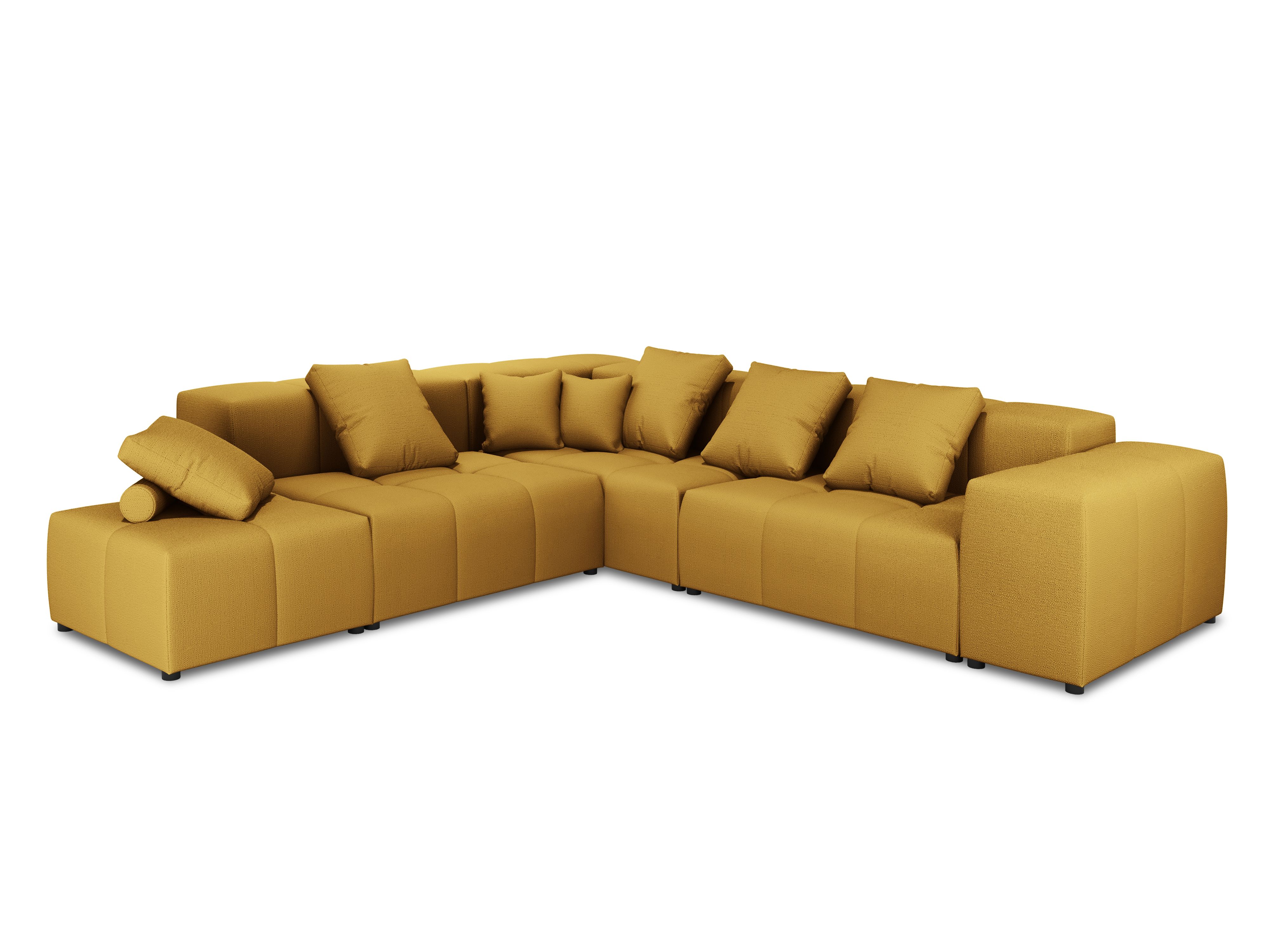 Canapé d'angle tissu structuré jaune 5 places réversible