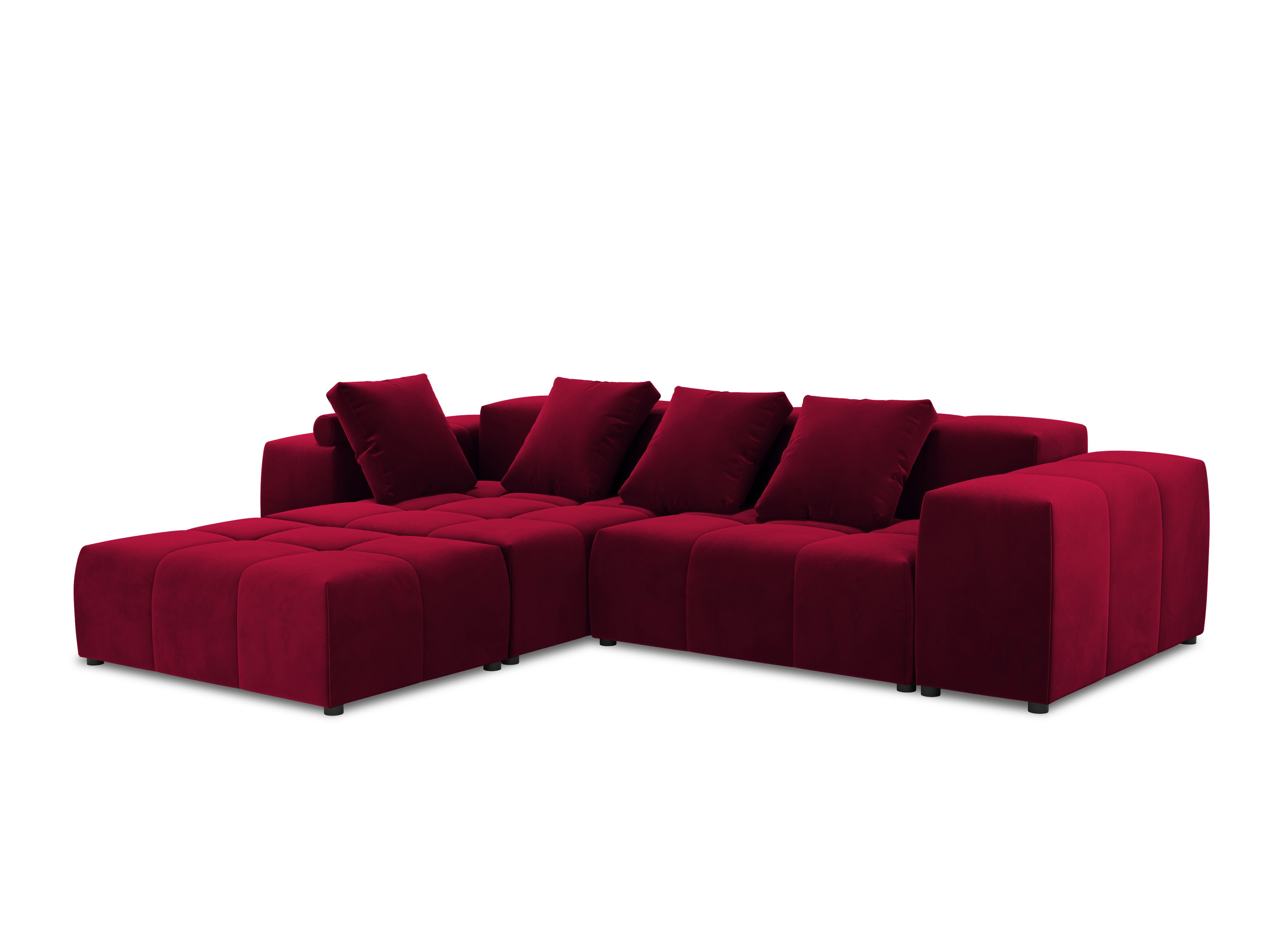Canapé d'angle 5 places en velours rouge