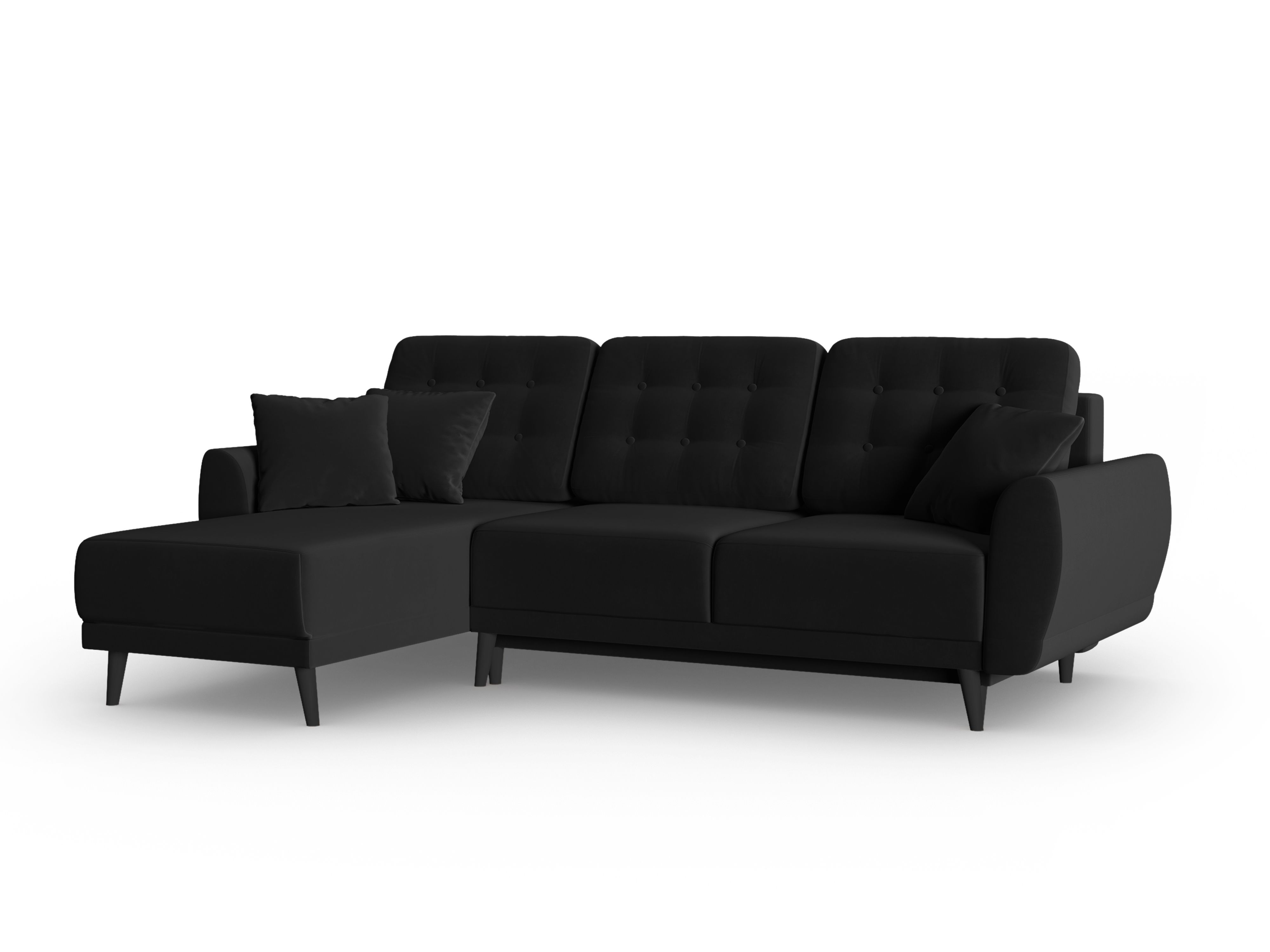 Canapé d'angle 4 places Noir Tissu Moderne Confort
