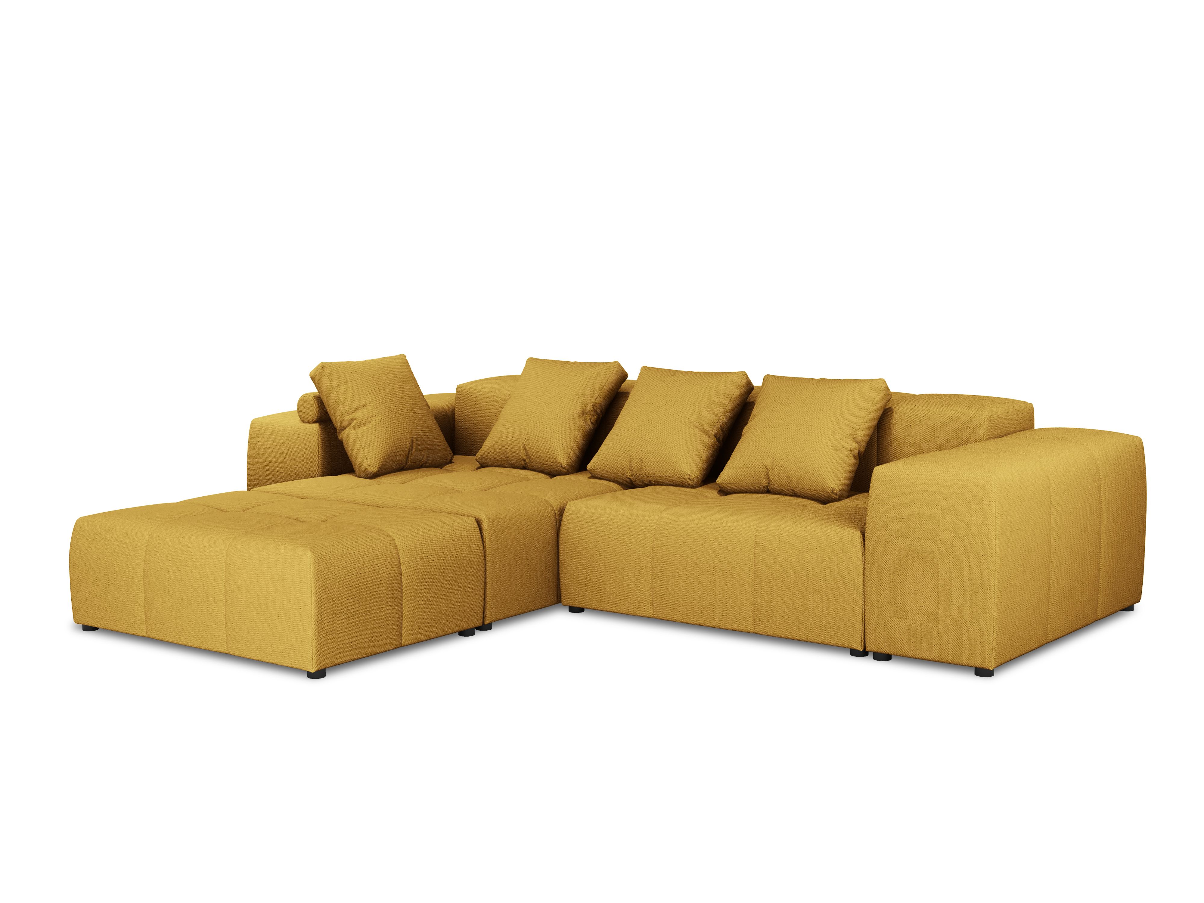 Canapé d'angle tissu structuré jaune 5 places réversible