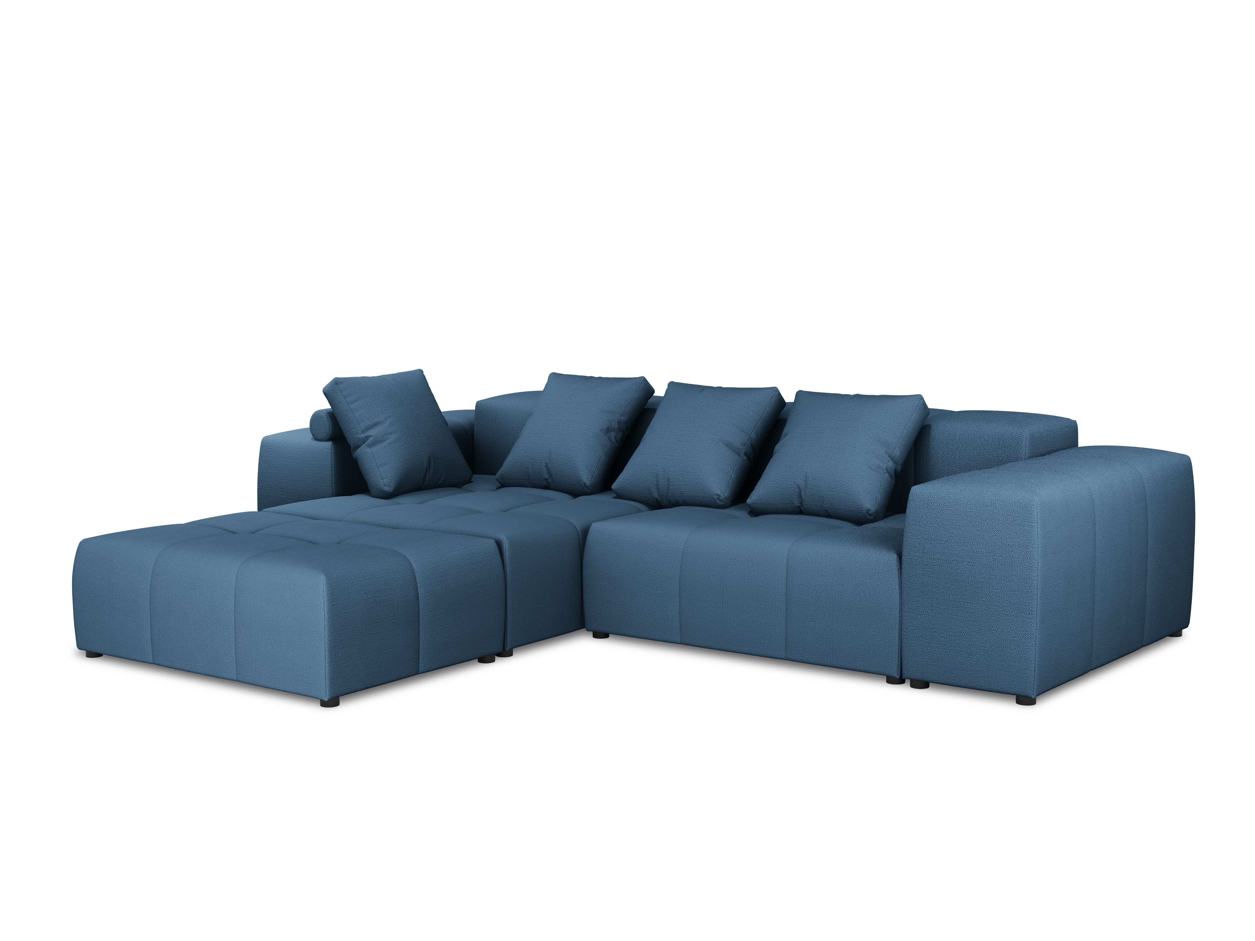 Canapé d'angle tissu structuré bleu foncé 5 places réversible