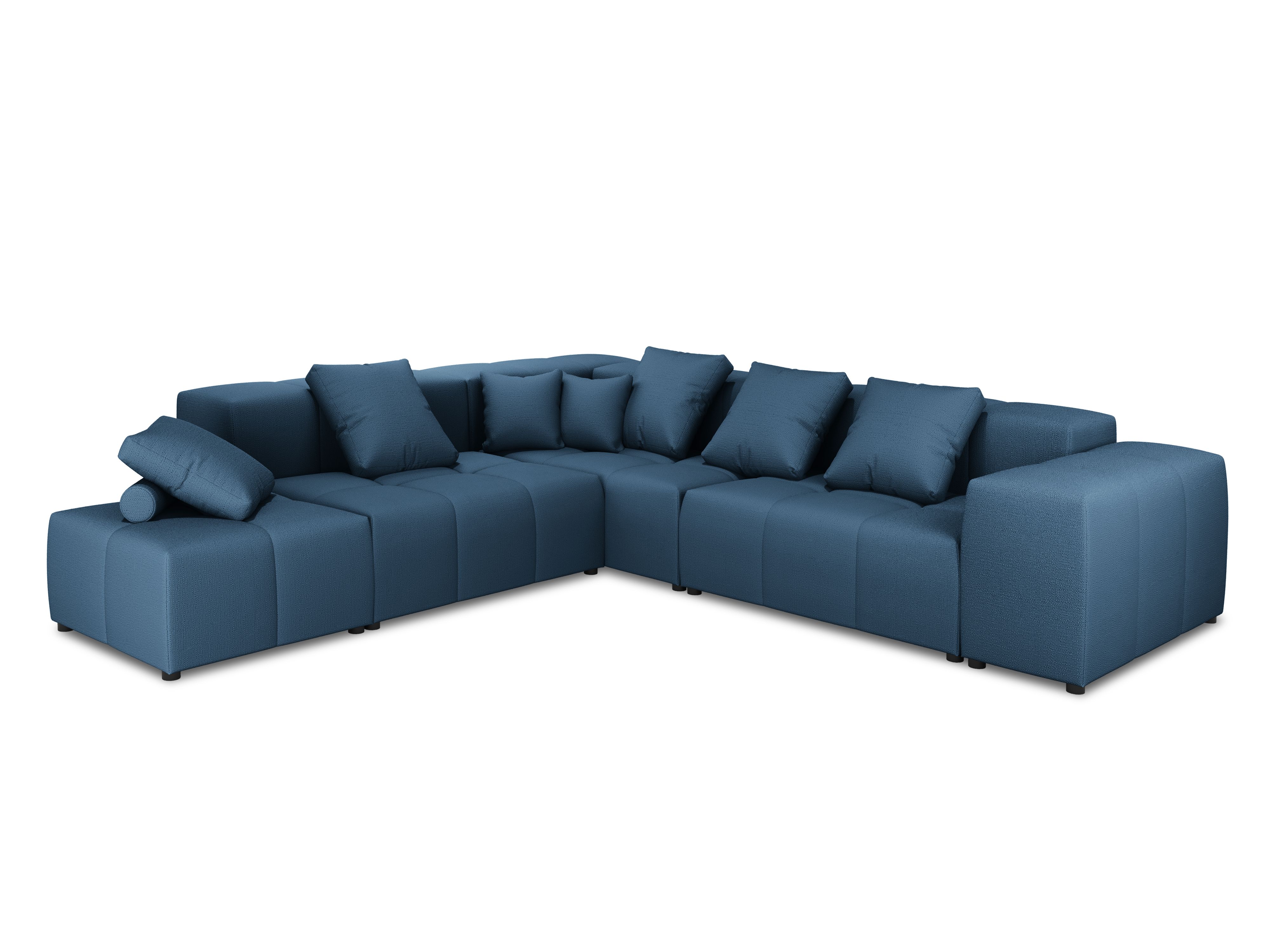 Canapé d'angle tissu structuré bleu foncé 5 places réversible