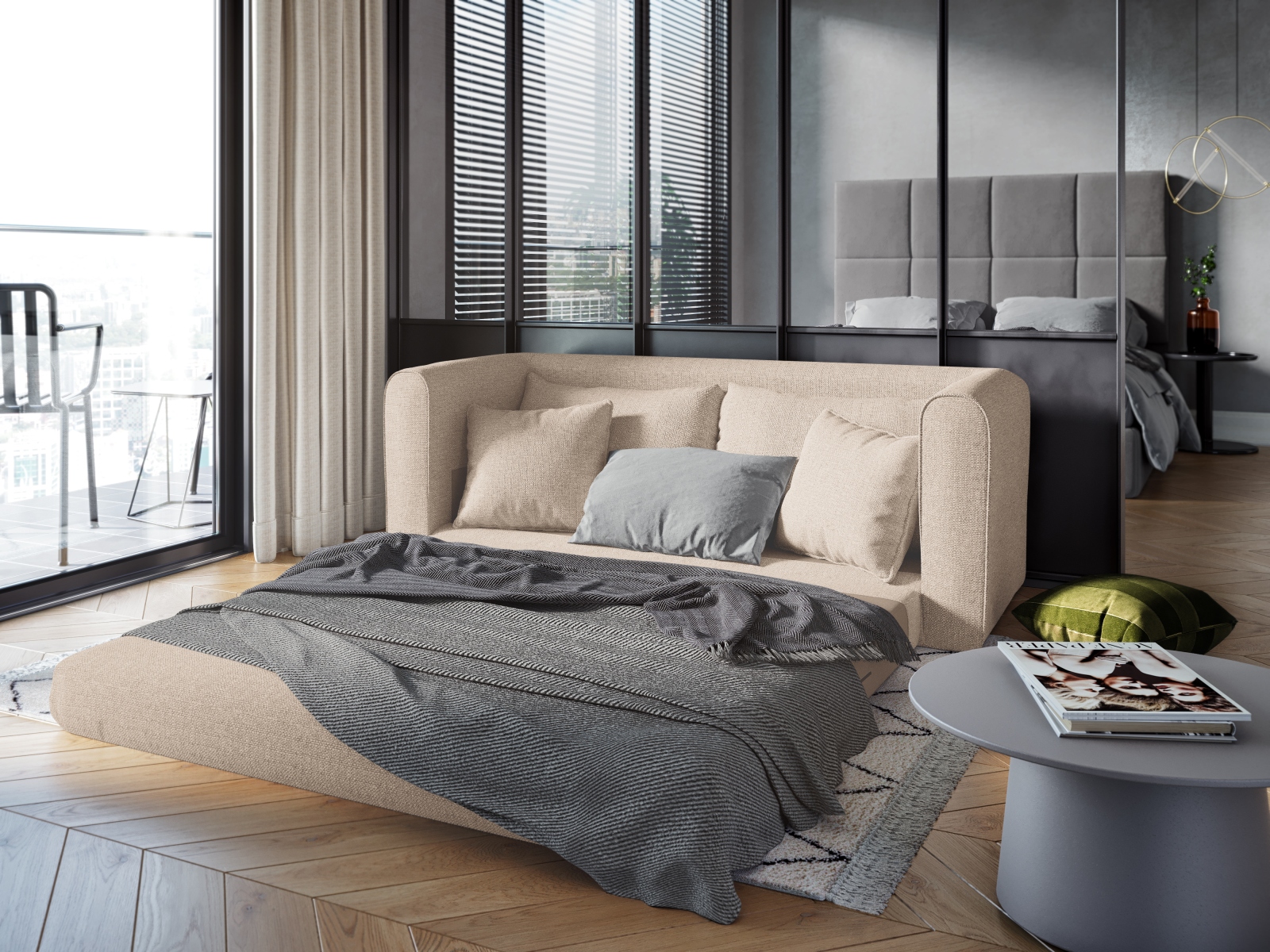 Canapé 2 places en tissu structuré beige clair - Vue supplémentaire 2
