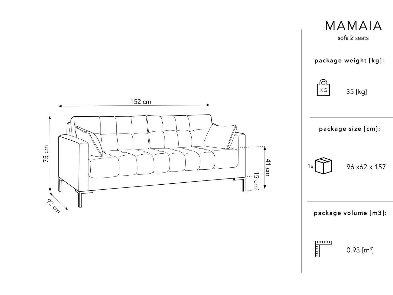 Canapé 2 places en velours noir - Vue supplémentaire 2