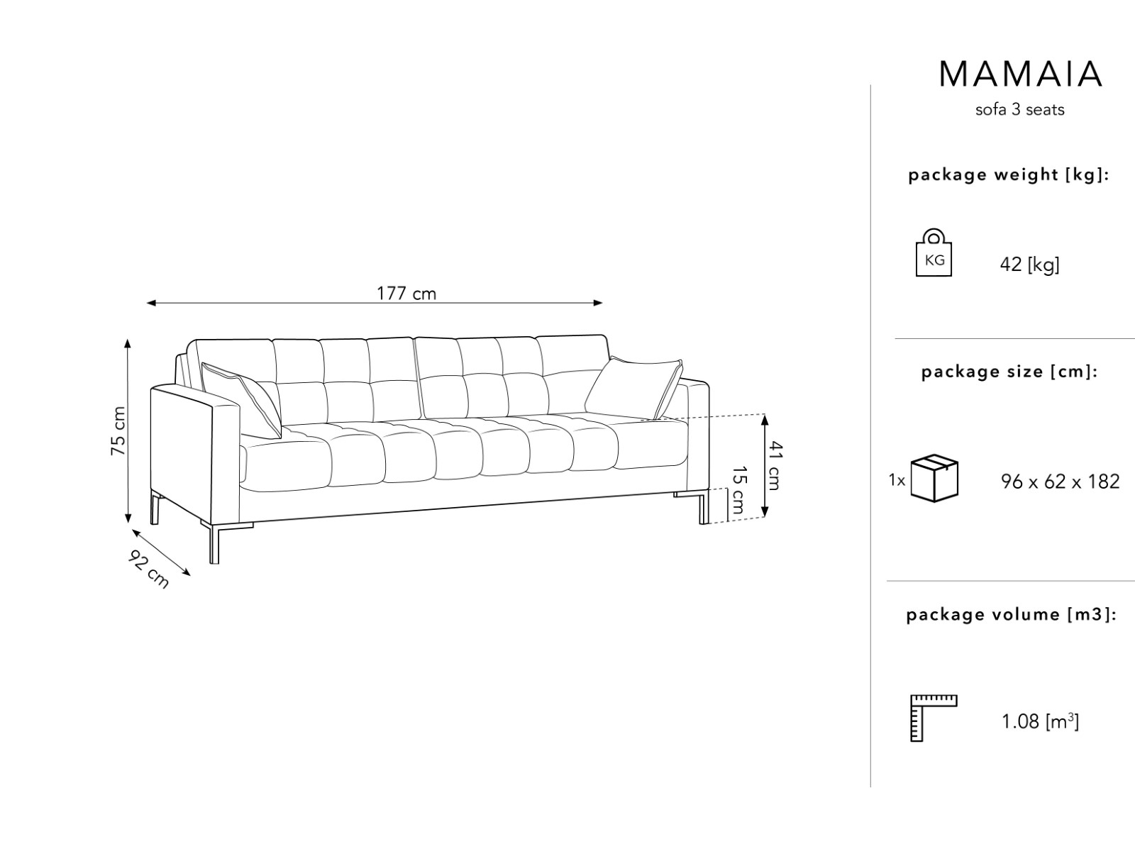 Canapé 3 places en velours bleu clair - Vue supplémentaire 2