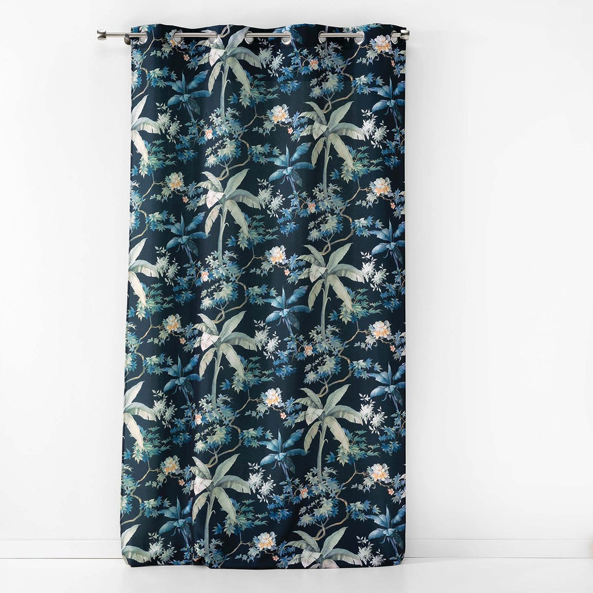 Rideau d'ameublement esprit tropical polyester bleu 260x140cm