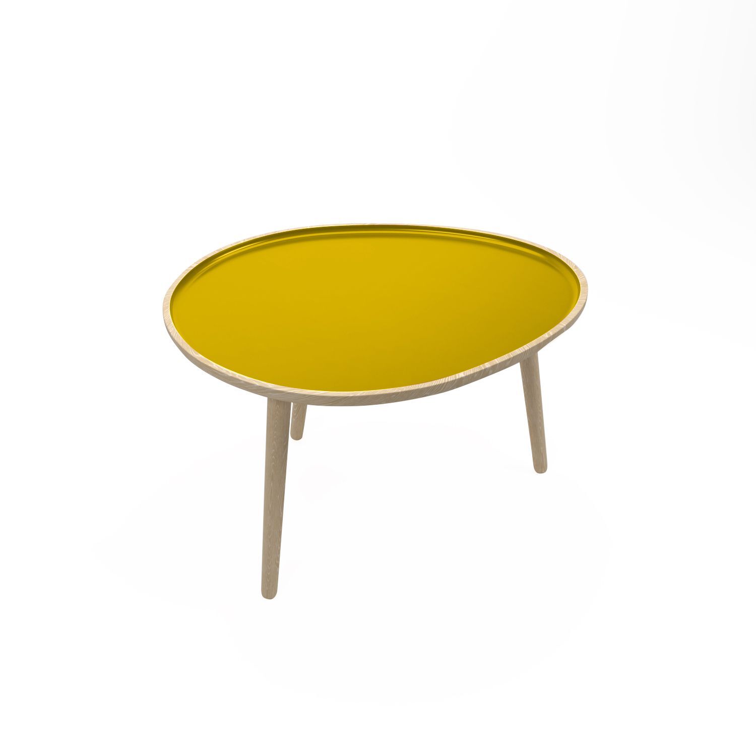 Table basse, en bois et peinture céramique jaune