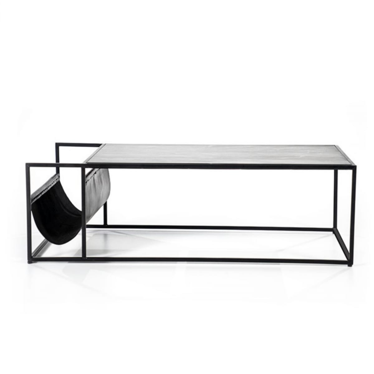 Table basse 120x60cm en marbre avec pochette en cuir noir