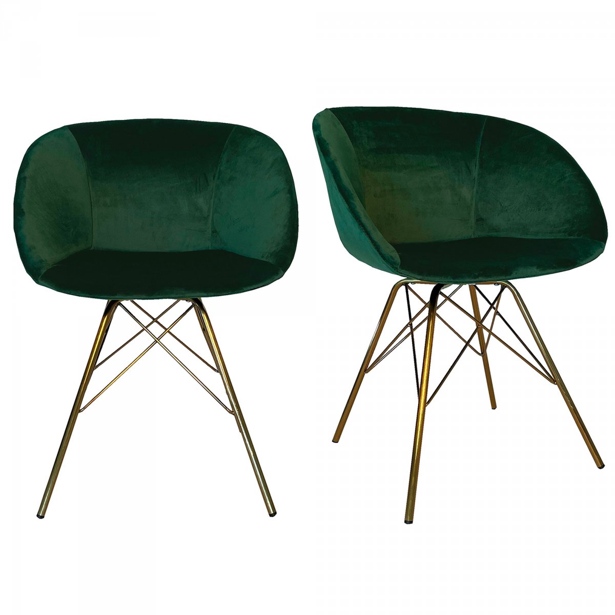 Lot de 2 chaises en velours et pieds métal vert