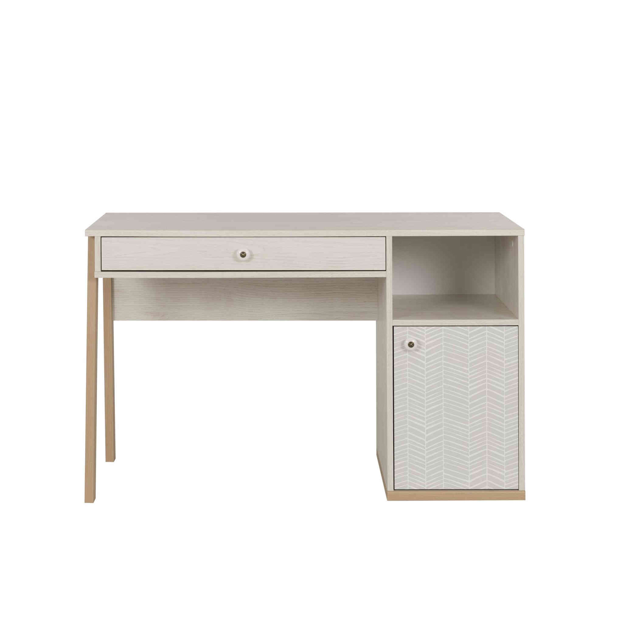 Bureau 1 porte 1 tiroir en bois imitation chêne blanchi