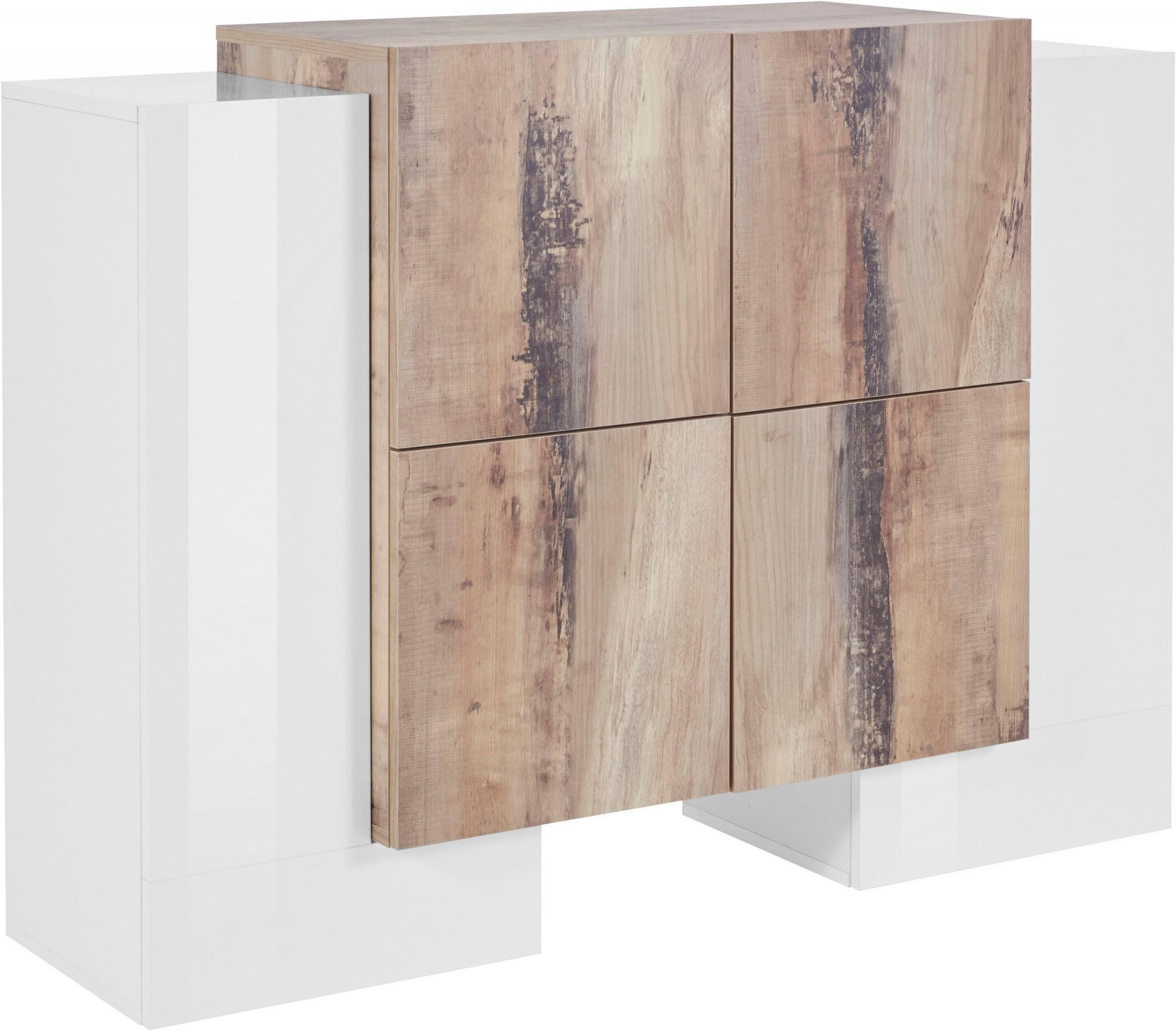 Buffet effet bois blanc brillant, beige 130×45 cm