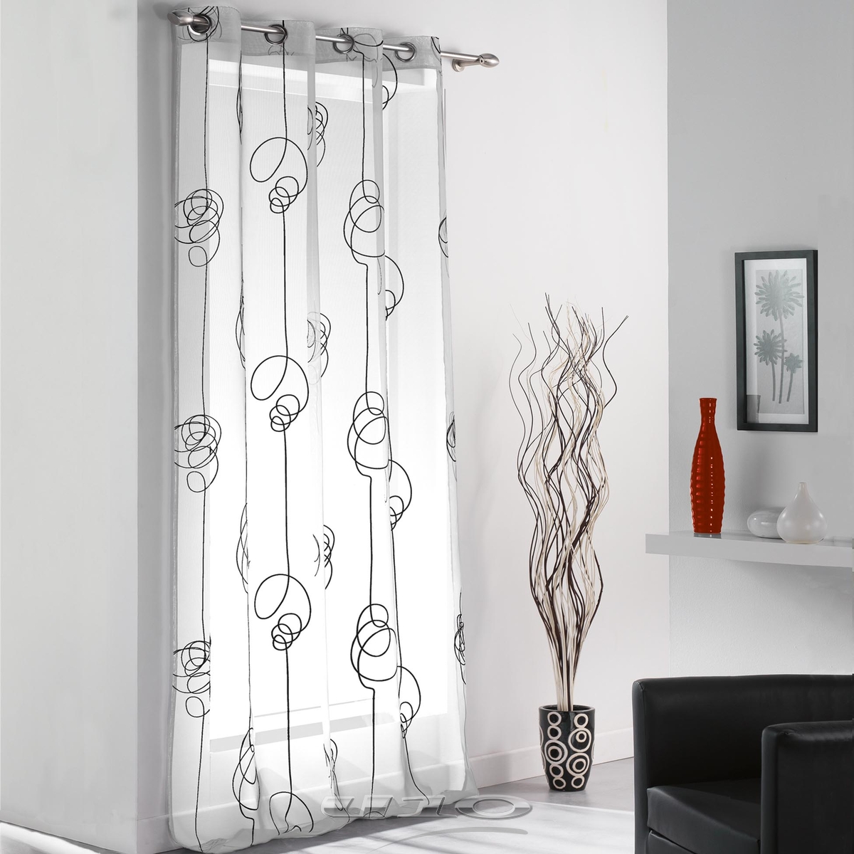 Panneau en voilage imprimé voile blanc/noir 240x140cm Panneau en voilage imprimé voile blanc/noir 240x140cm