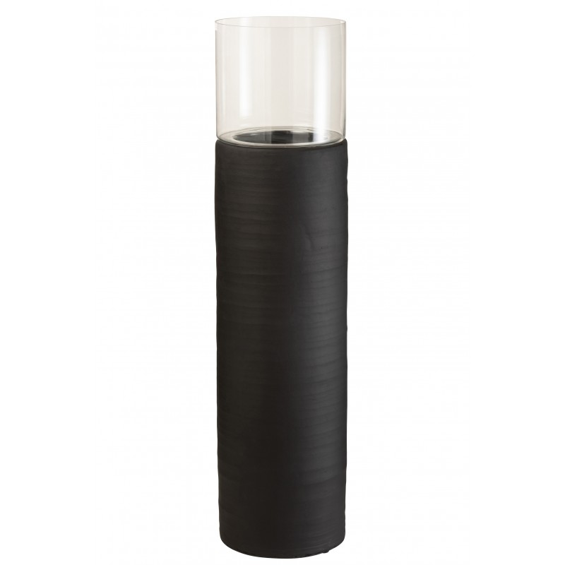 Photophore sur pied ciment/verre noir H102cm Photophore sur pied ciment/verre noir H102cm