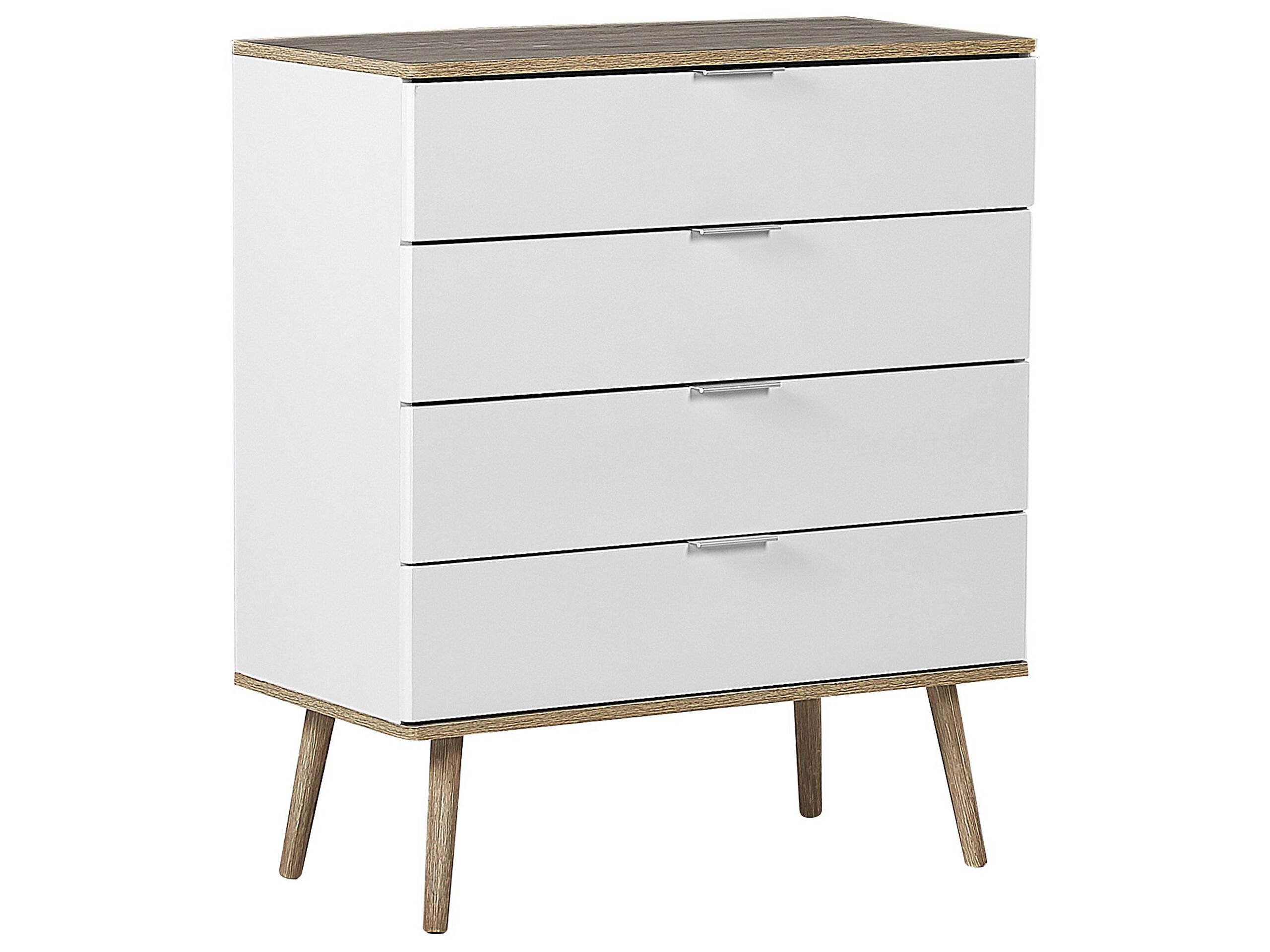 Commode 4 tiroirs blanche et bois clair