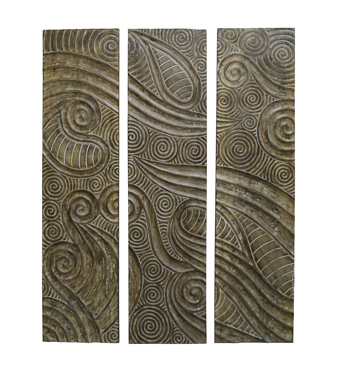 3 panneaux en bois de manguier marron blanchi