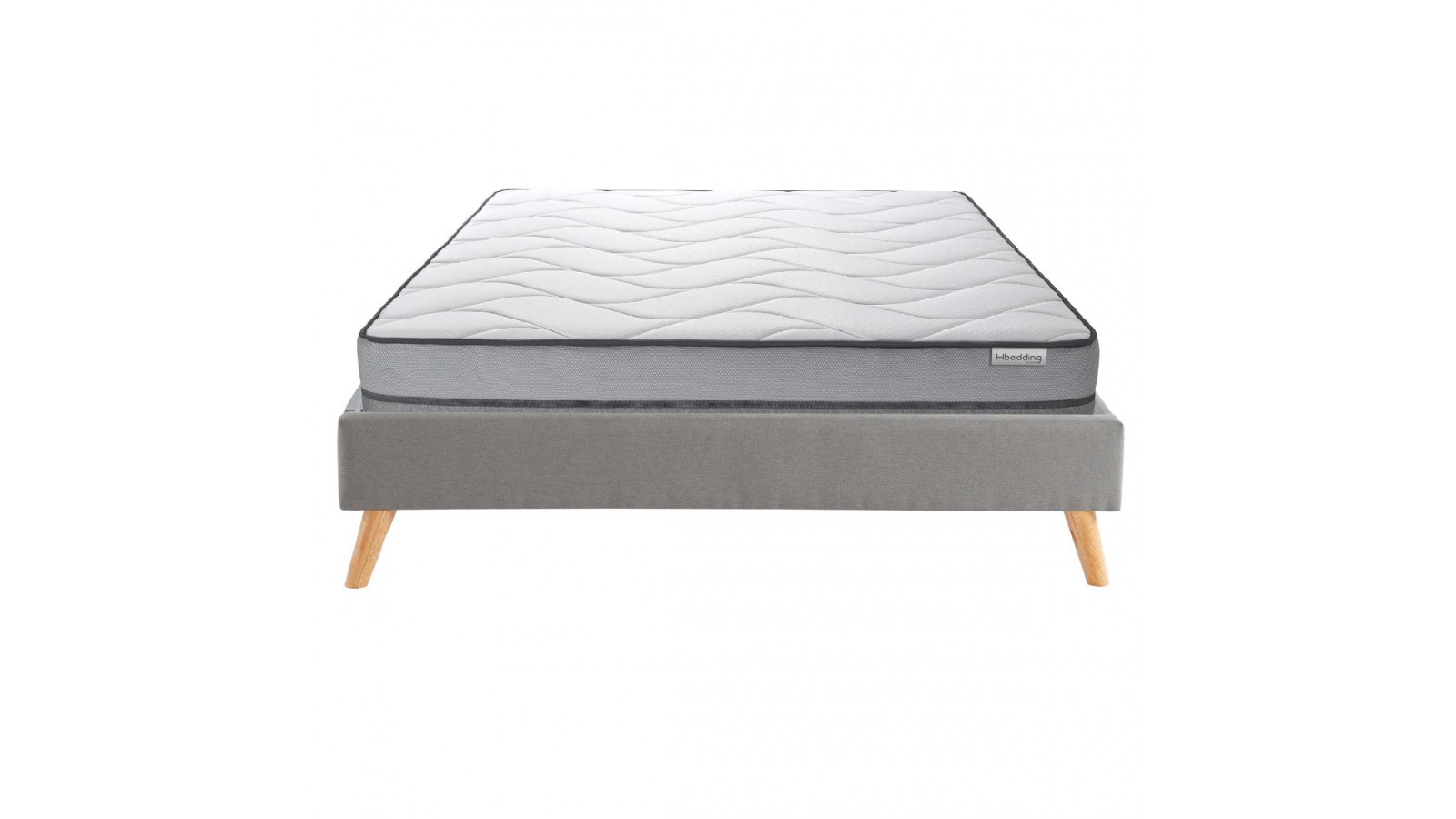 Pack lit 140x190 + matelas + en tissu gris clair - sommier Pack lit 140x190 + matelas + en tissu gris clair - sommier