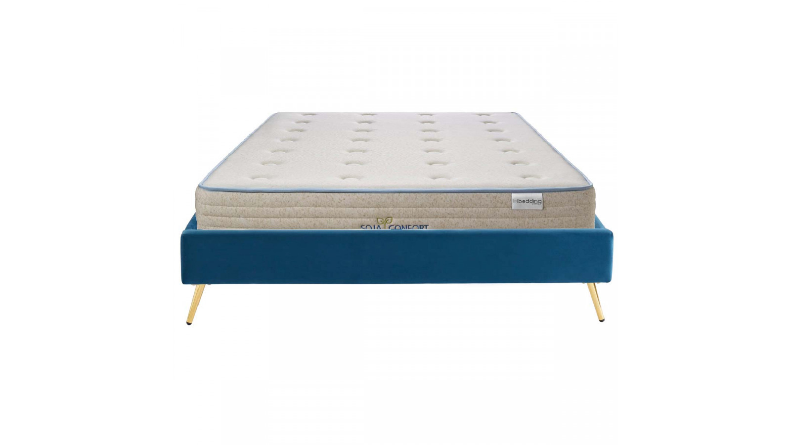 Pack lit 160x200 + matelas - tissu bleu canard - sommier Pack lit 160x200 + matelas - tissu bleu canard - sommier