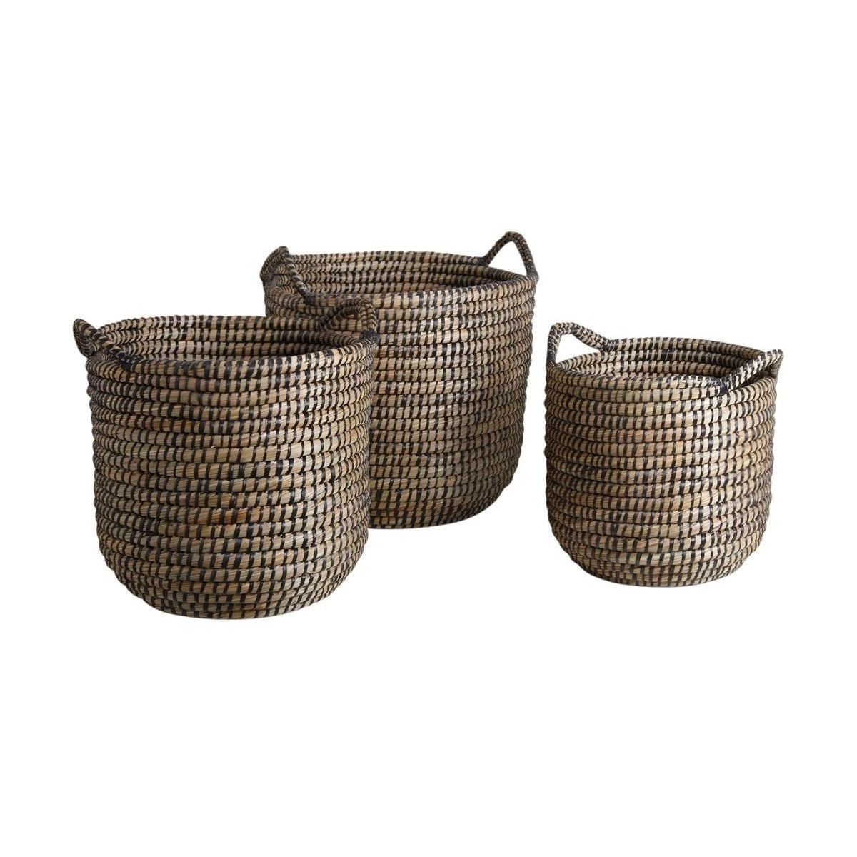 Cache-pots ronds en jonc naturel et teinté (lot de 3) Cache-pots ronds en jonc naturel et teinté (lot de 3)