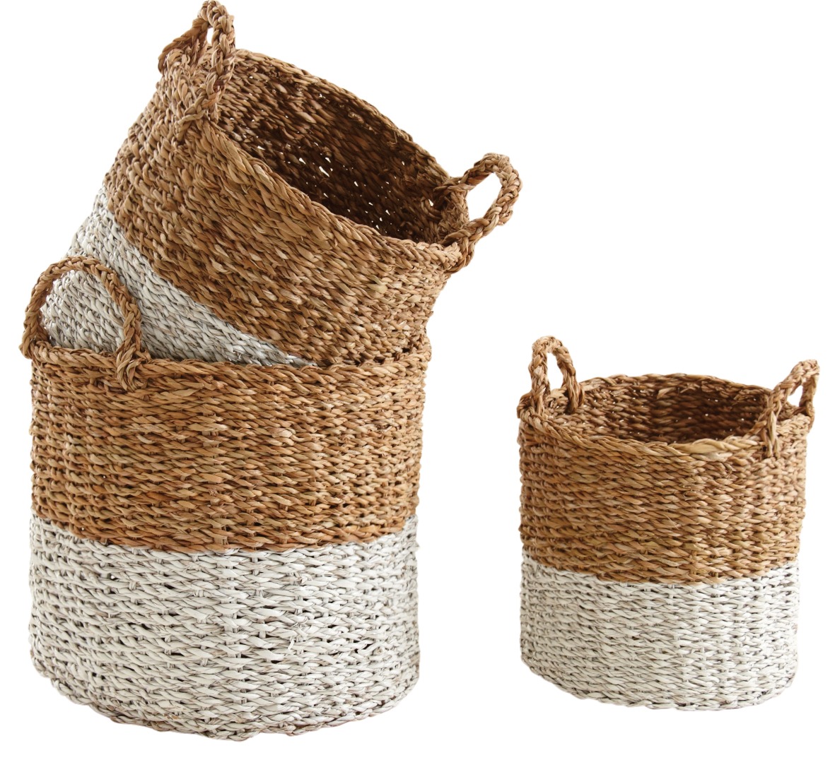 Cache-pots en jonc de mer naturel et blanc (lot de 3)