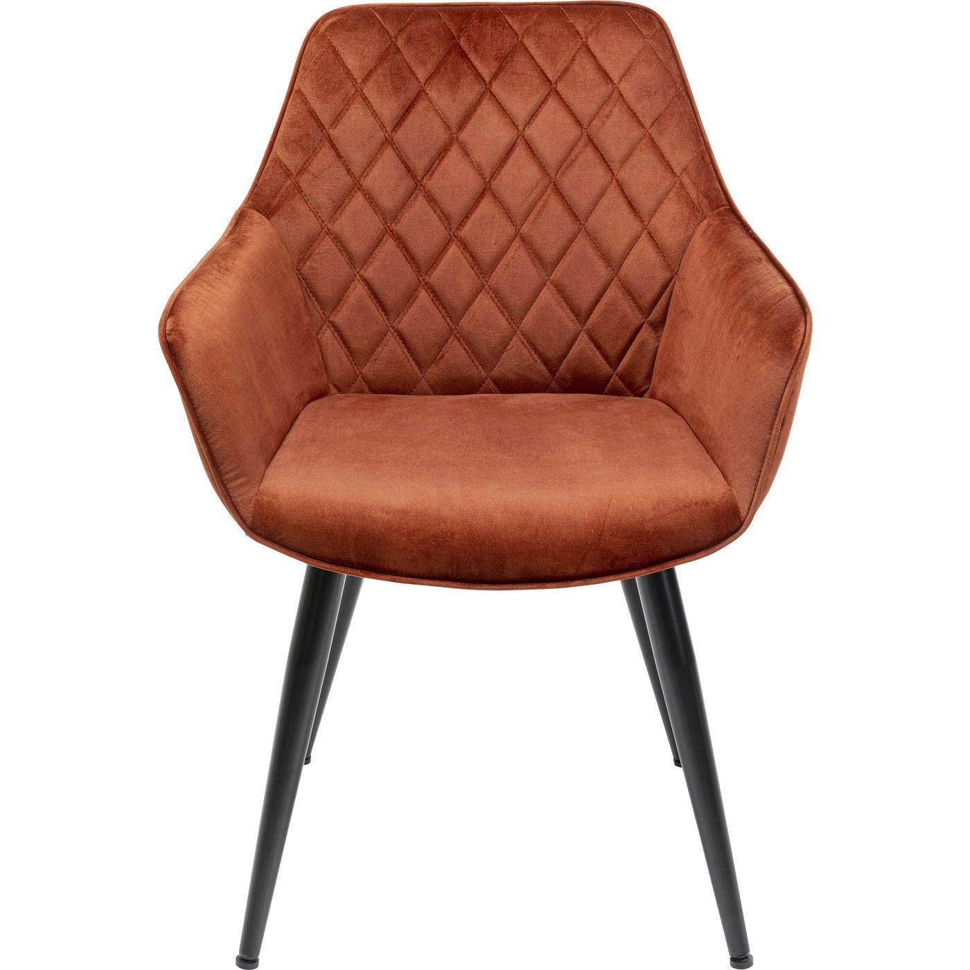 Chaise avec accoudoirs en velours orange et acier Chaise avec accoudoirs en velours orange et acier
