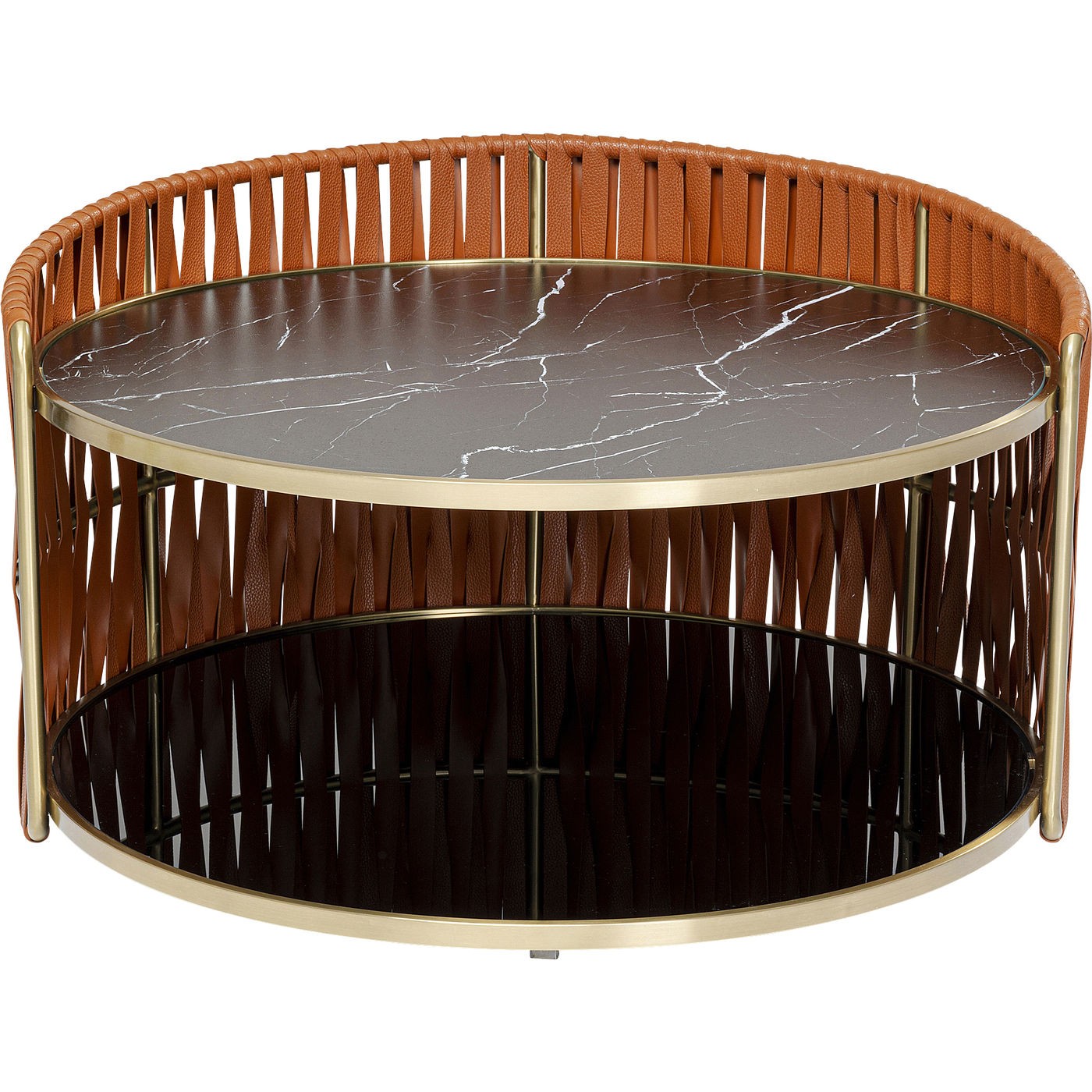 Table basse ronde en verre effet marbre noir et acier doré Table basse ronde en verre effet marbre noir et acier doré