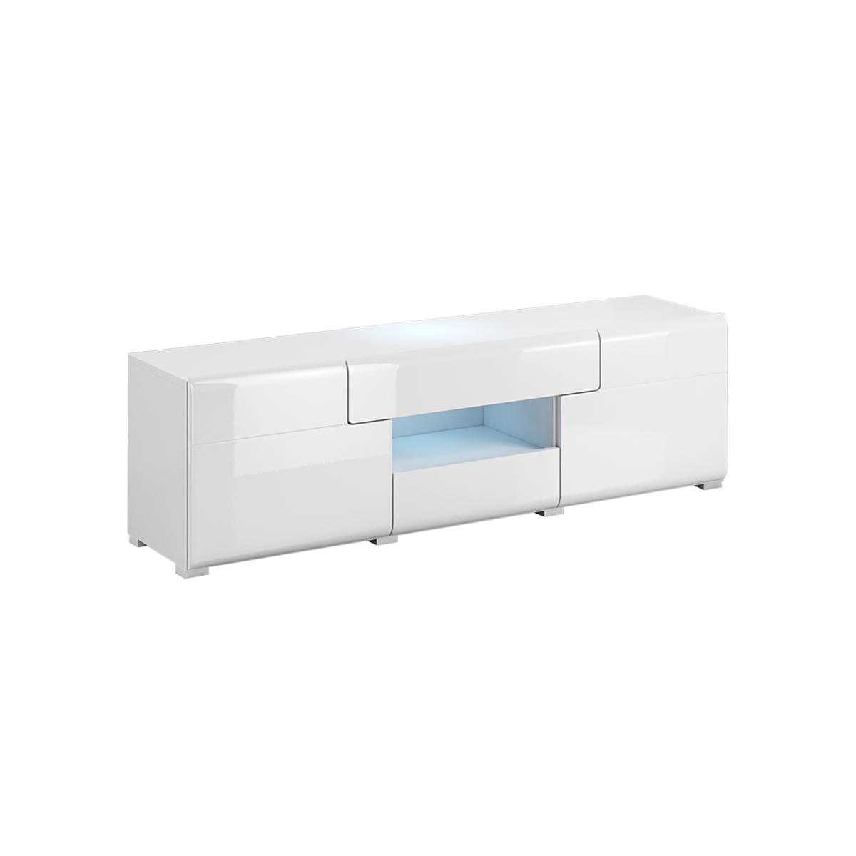 Meuble TV 2 portes 2 tiroirs 159 cm stratifiés blanc