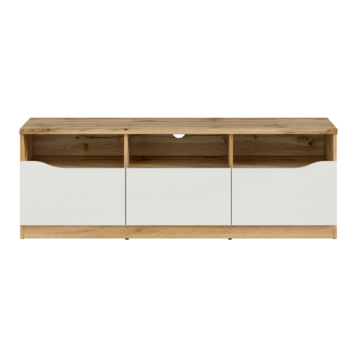 Meuble TV 3 tiroirs stratifiés blanc et bois
